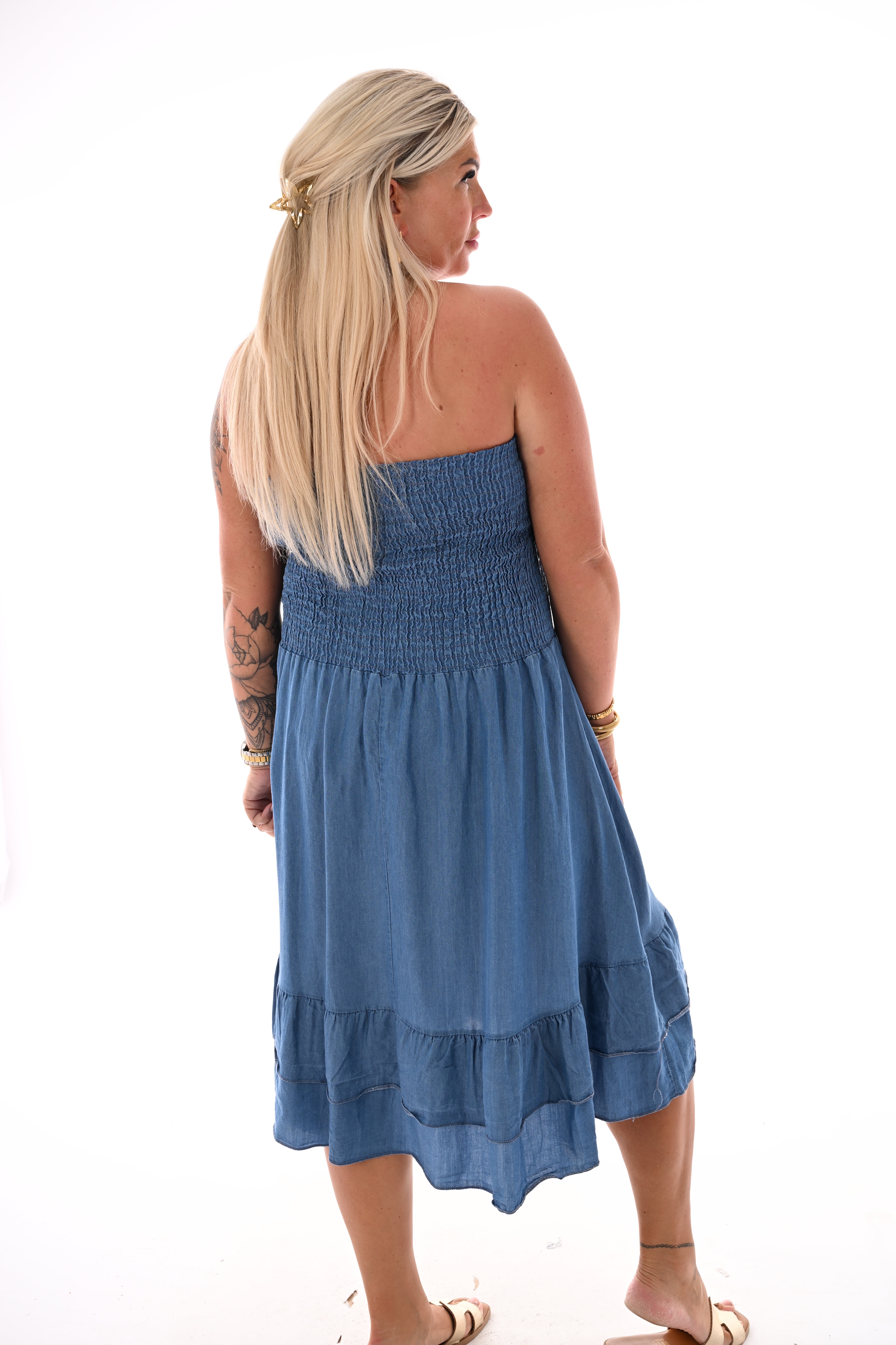 Strapless jeans jurk blauw