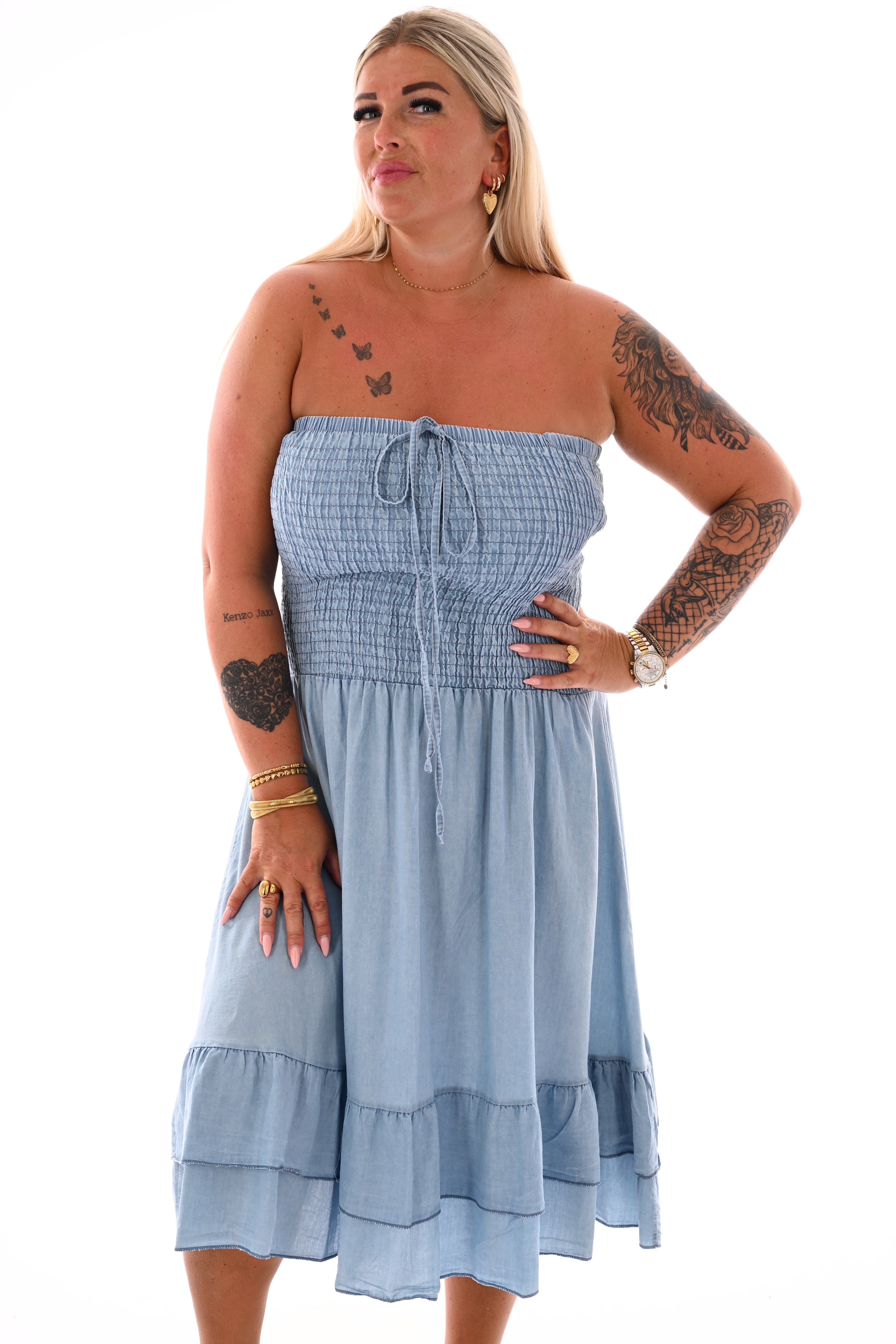 Strapless jeans jurk lichtblauw