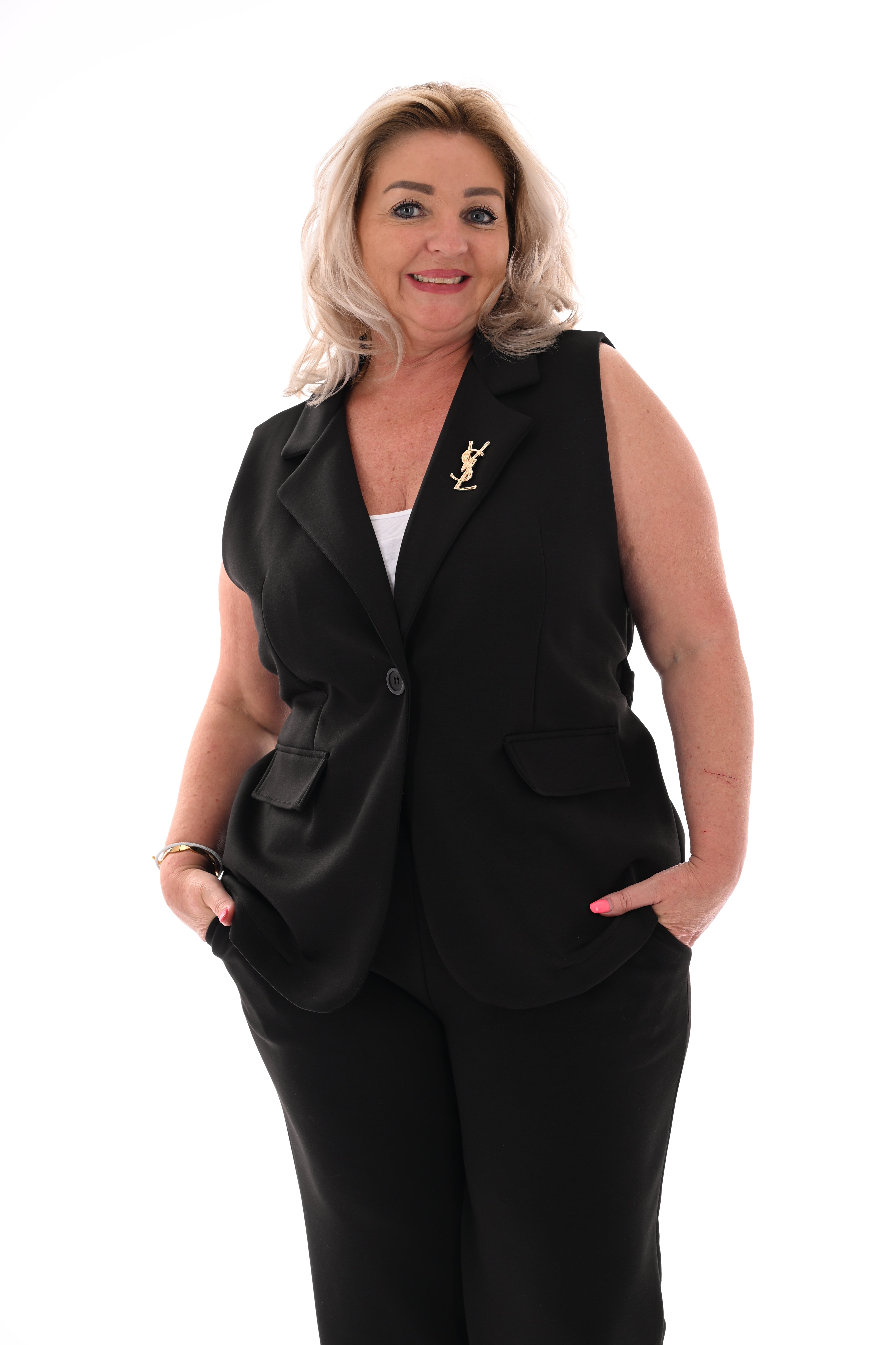 Tweedelig set gilet met ceintuur zwart