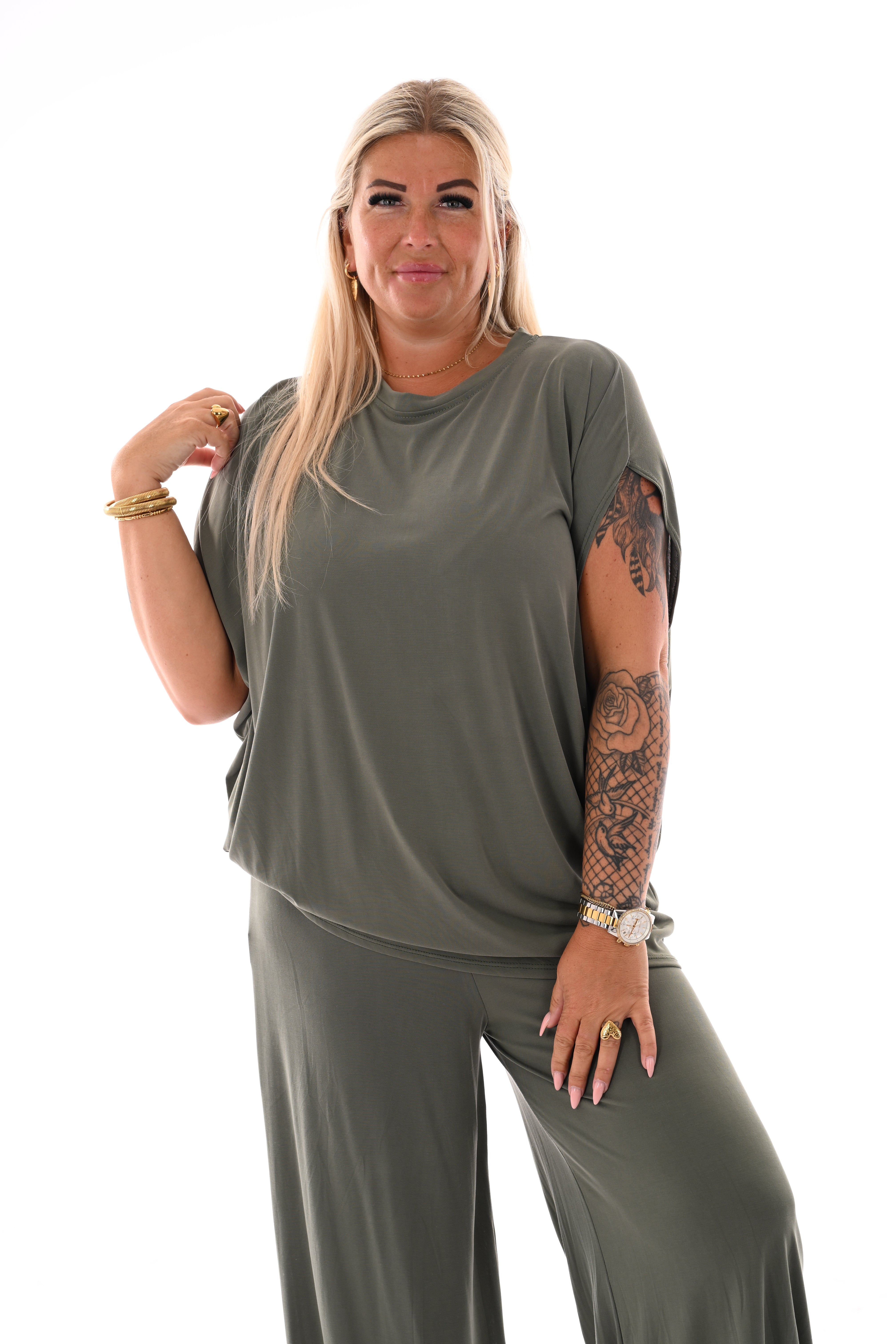 Tweedelig set asymmetric uni legergroen