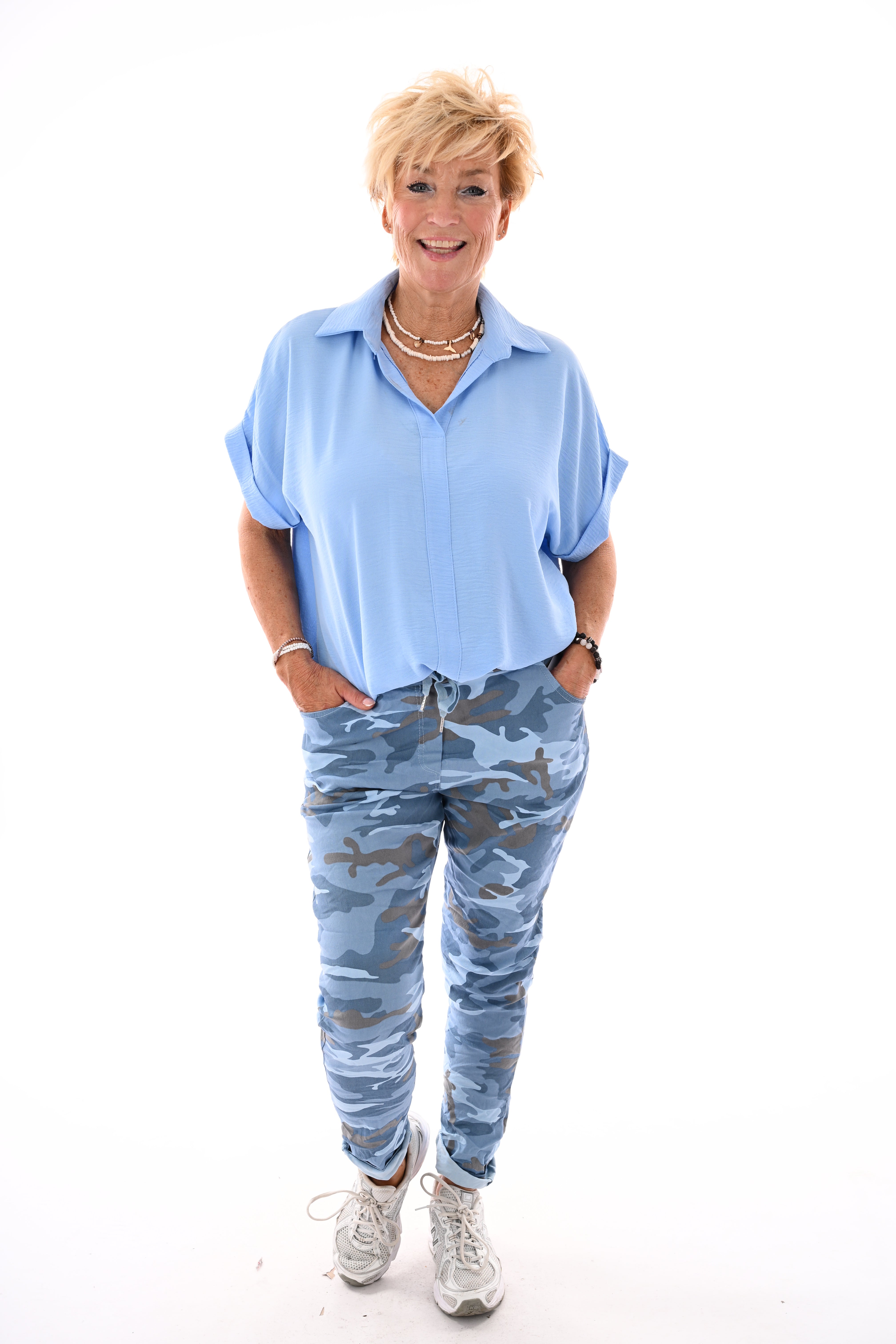Stretchbroek camouflage jeansblauw
