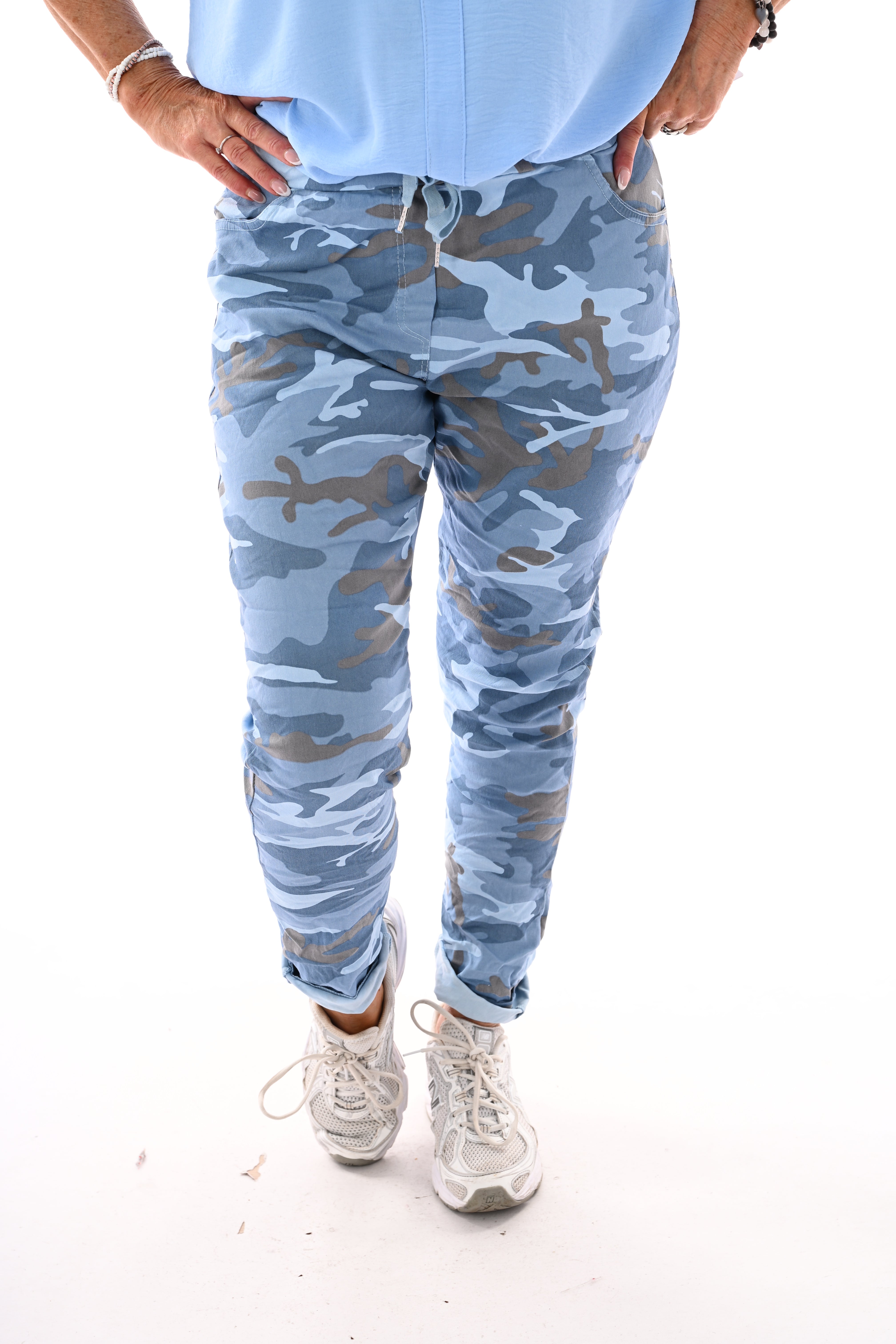 Stretchbroek camouflage jeansblauw