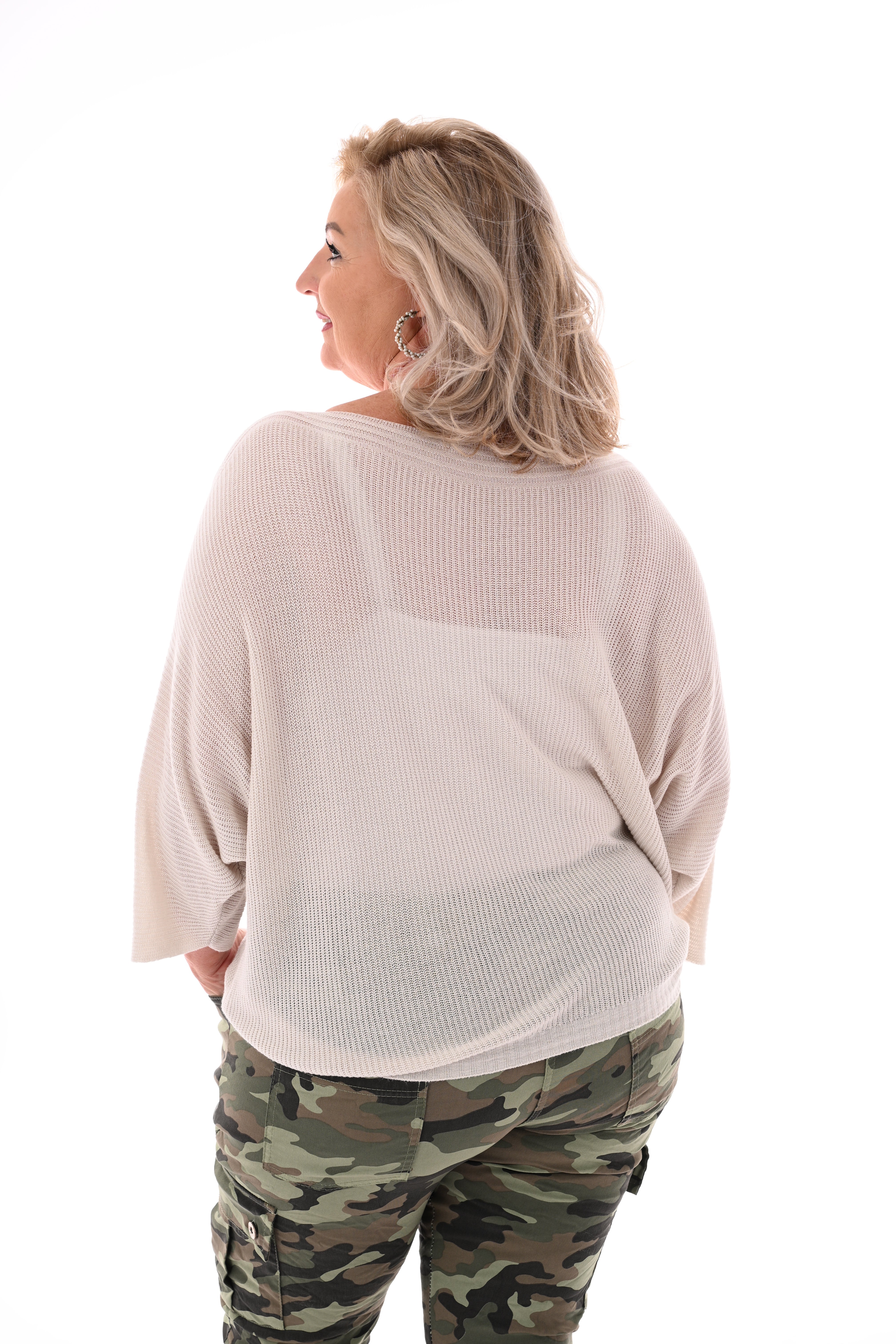 Gehaakte top vleermuis mouwen beige