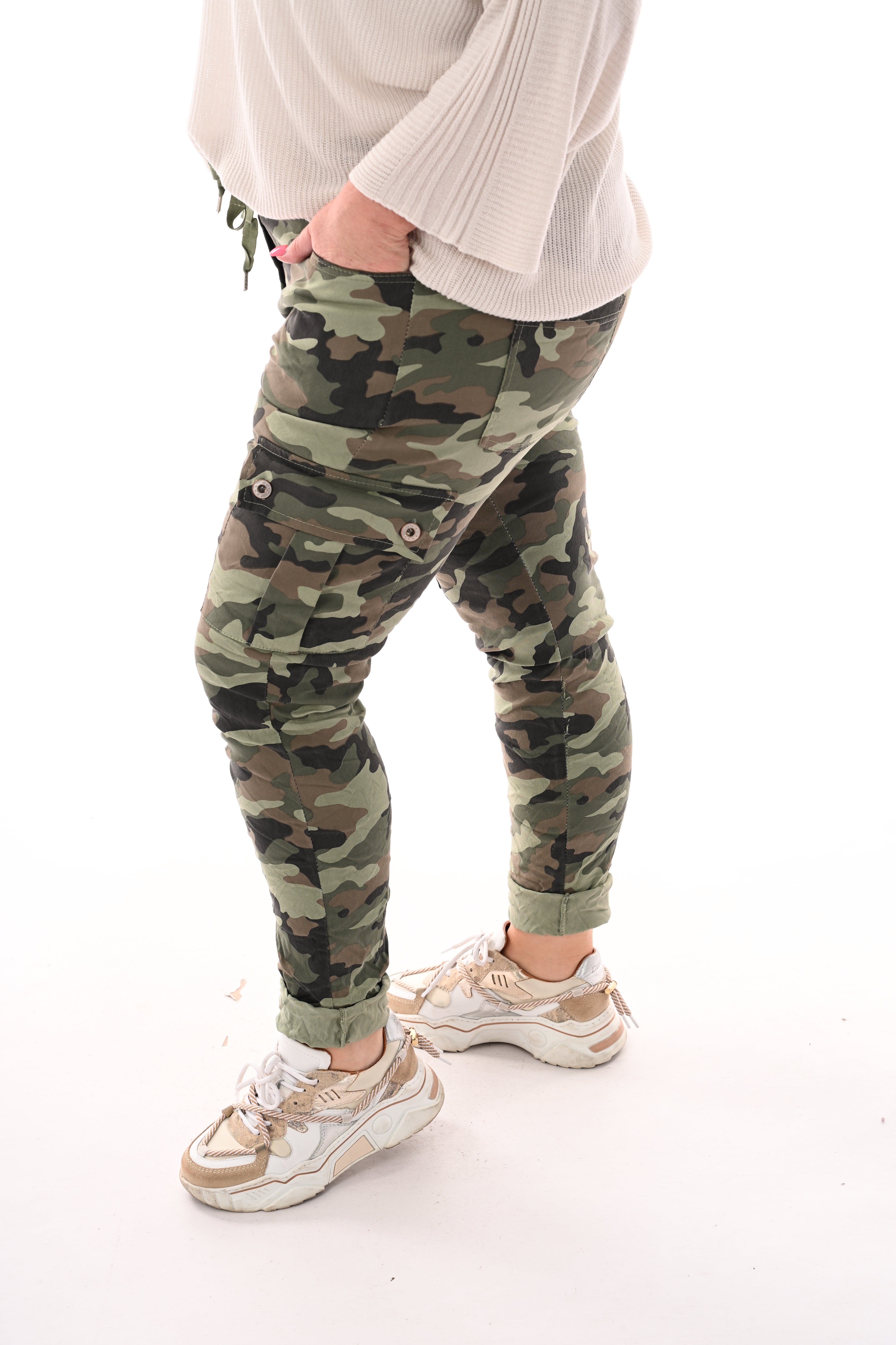 Stretchbroek camouflage cargo legergroen