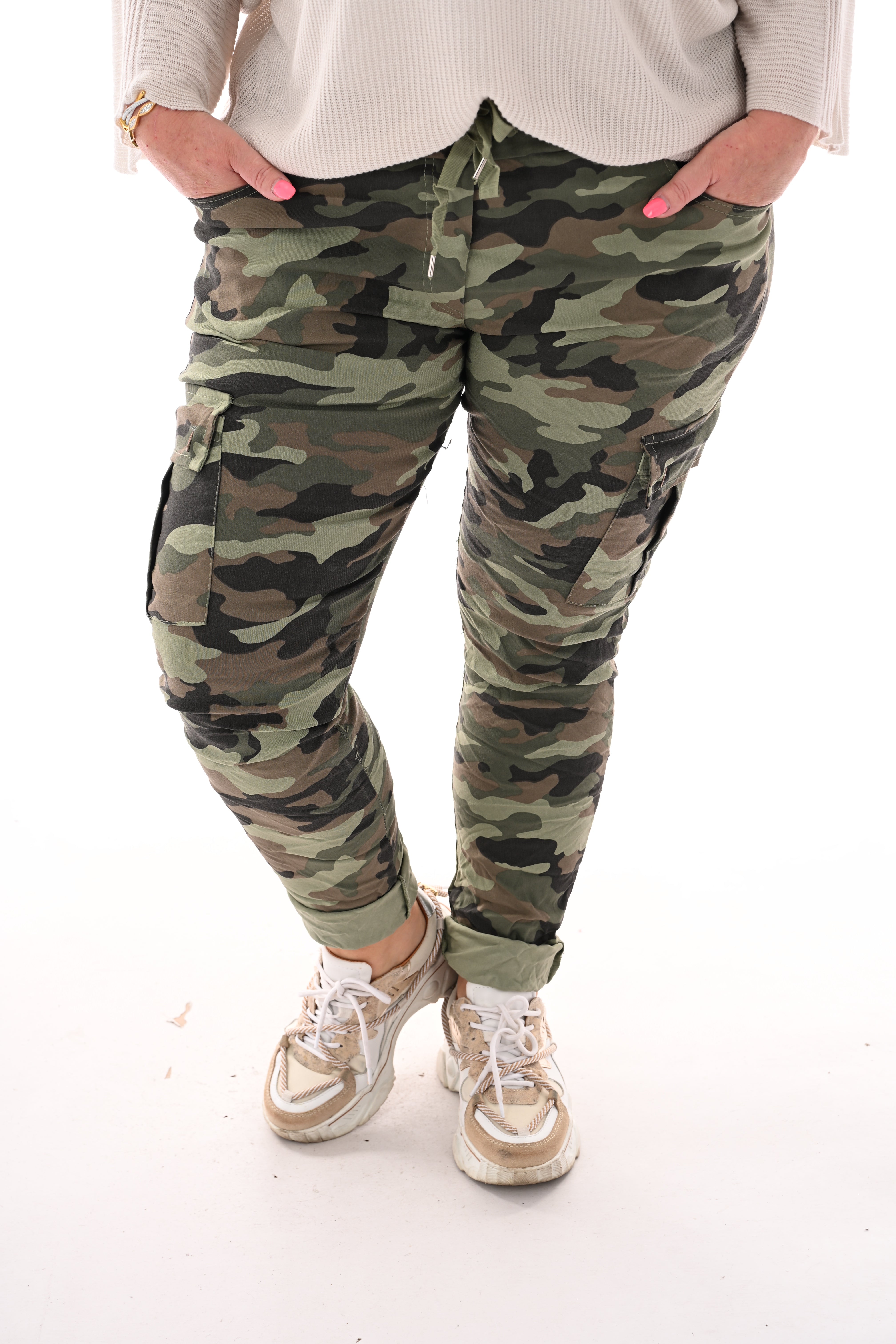 Stretchbroek camouflage cargo legergroen