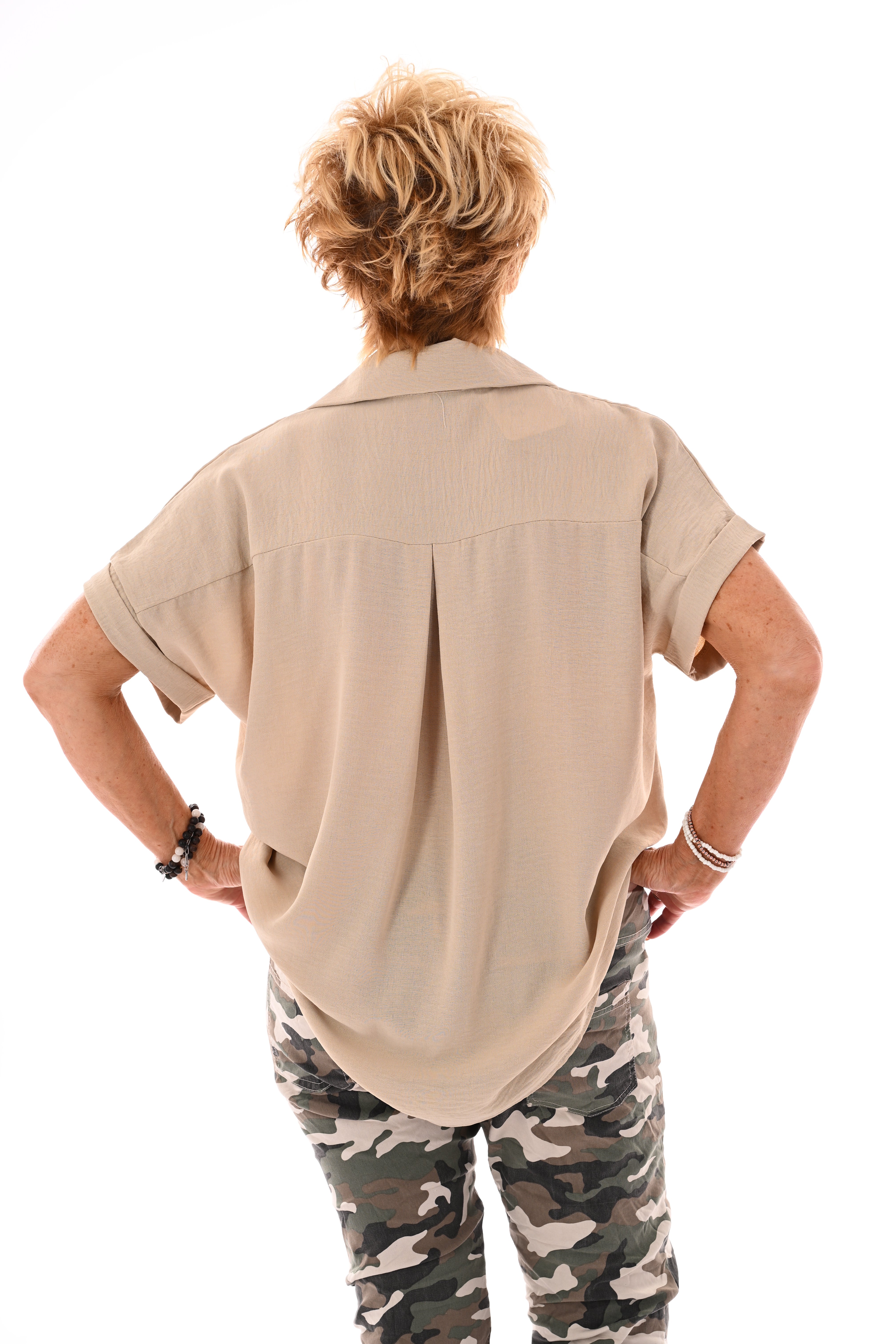 Top v-hals kraag beige