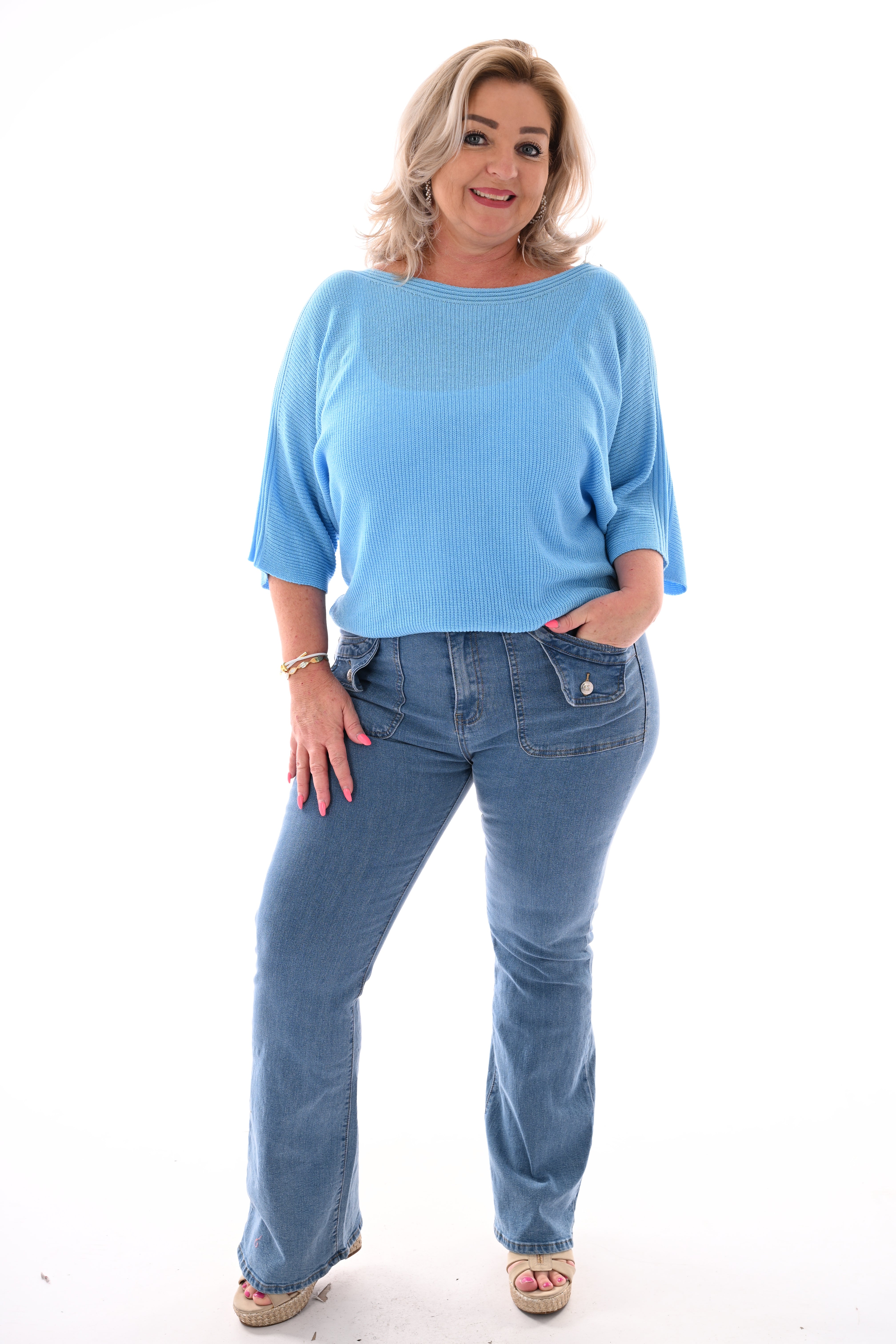 Gehaakte top vleermuis mouwen blauw