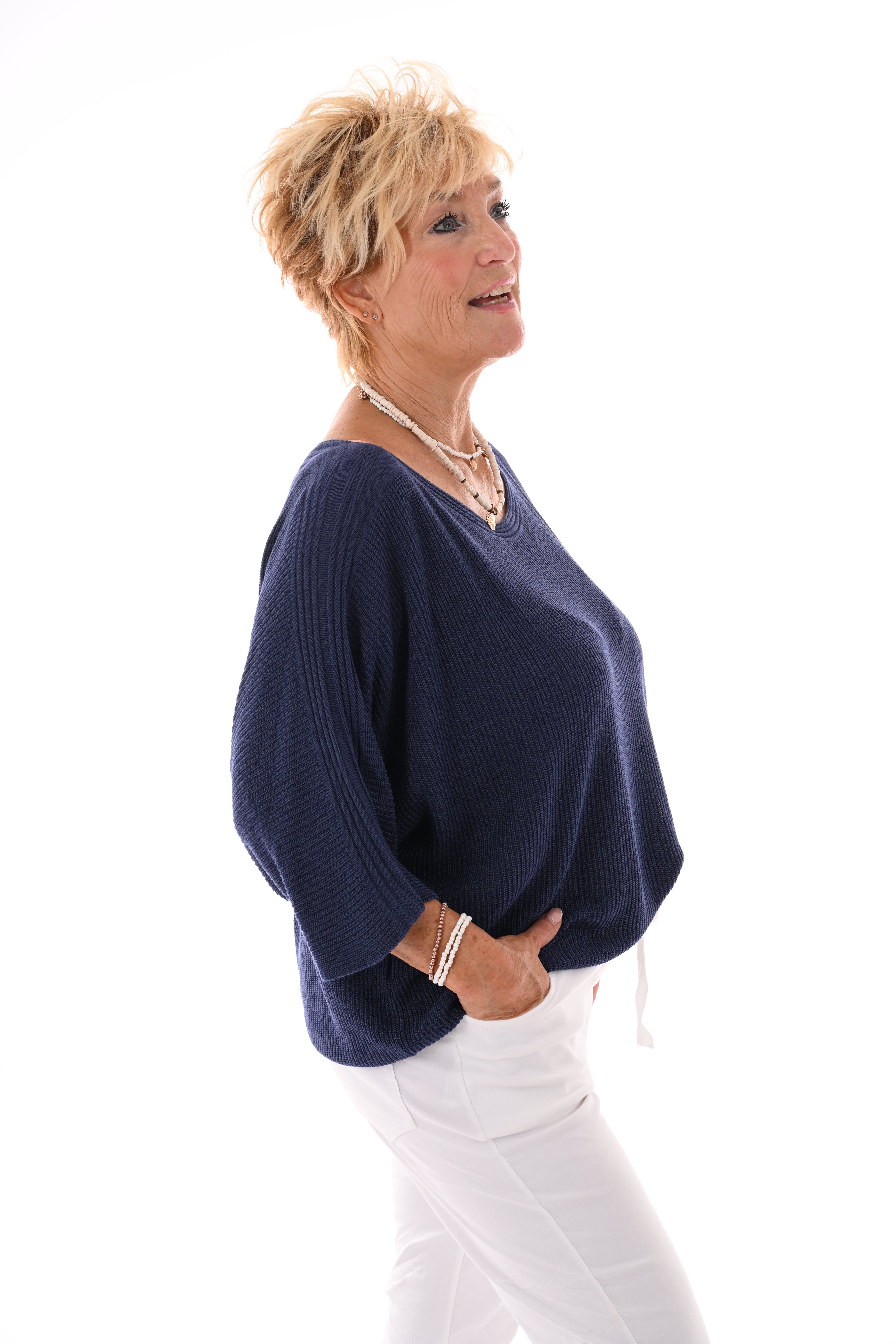 Gehaakte top vleermuis mouwen marineblauw