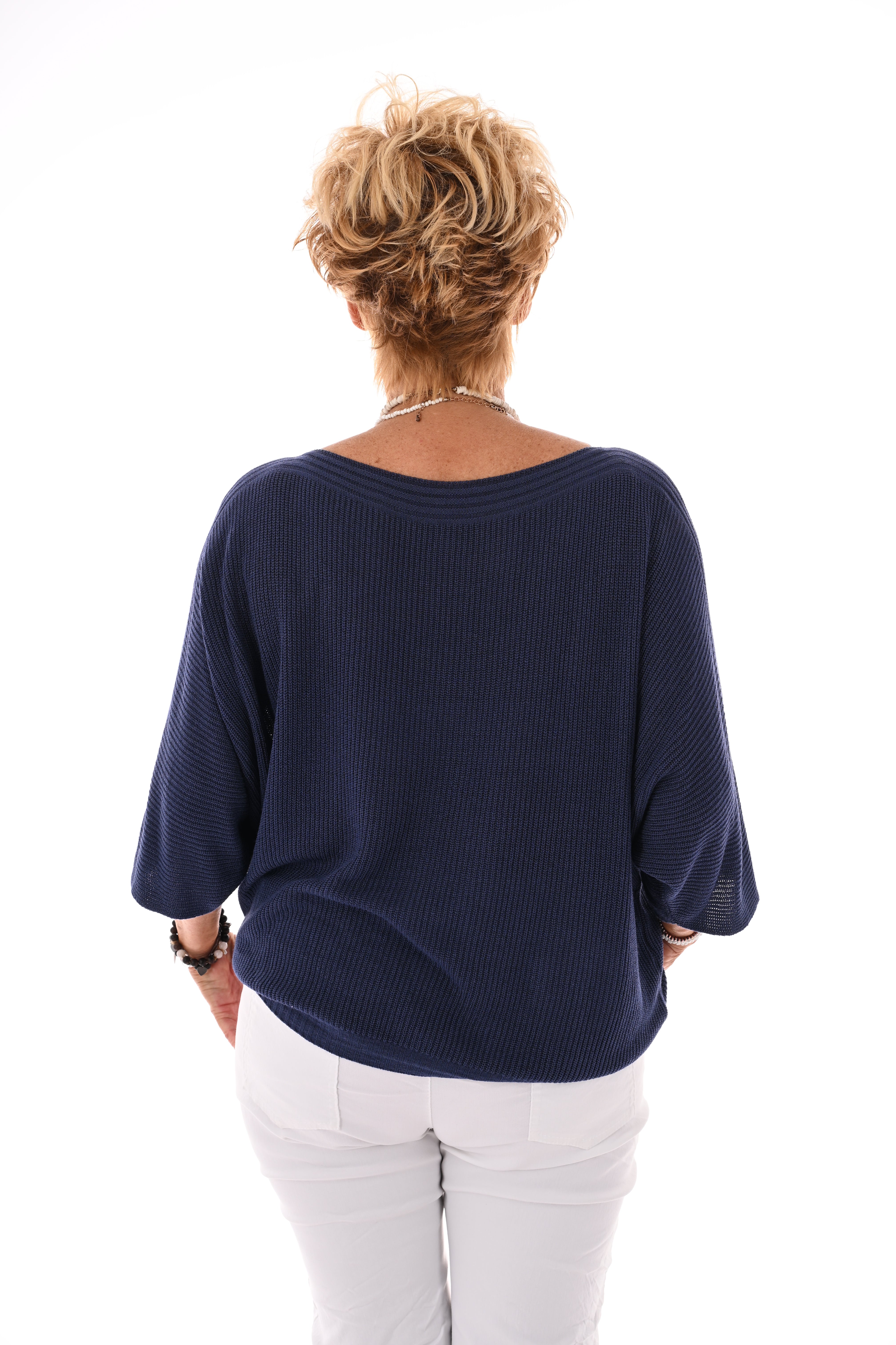 Gehaakte top vleermuis mouwen marineblauw