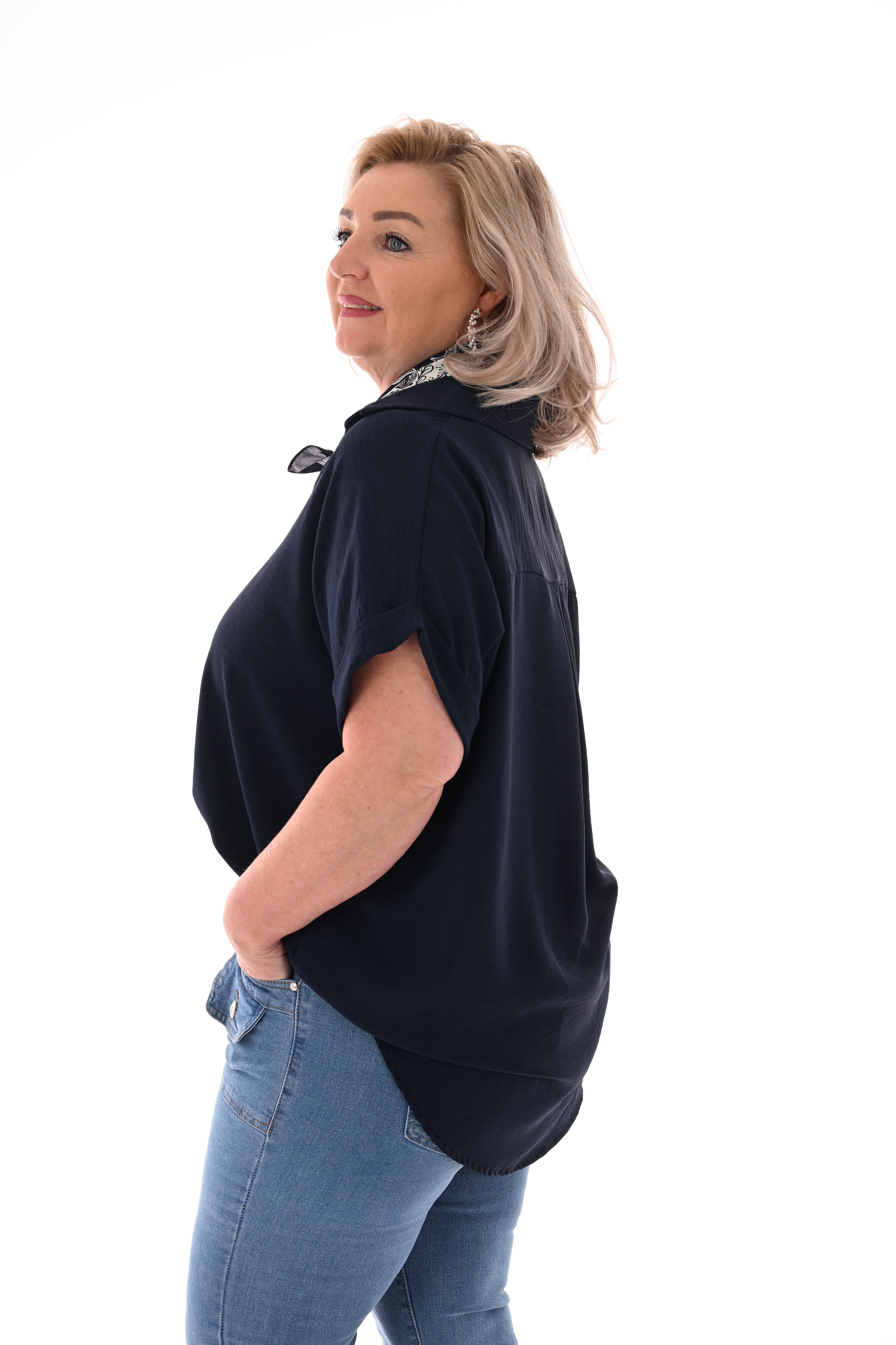 Top v-hals kraag marineblauw