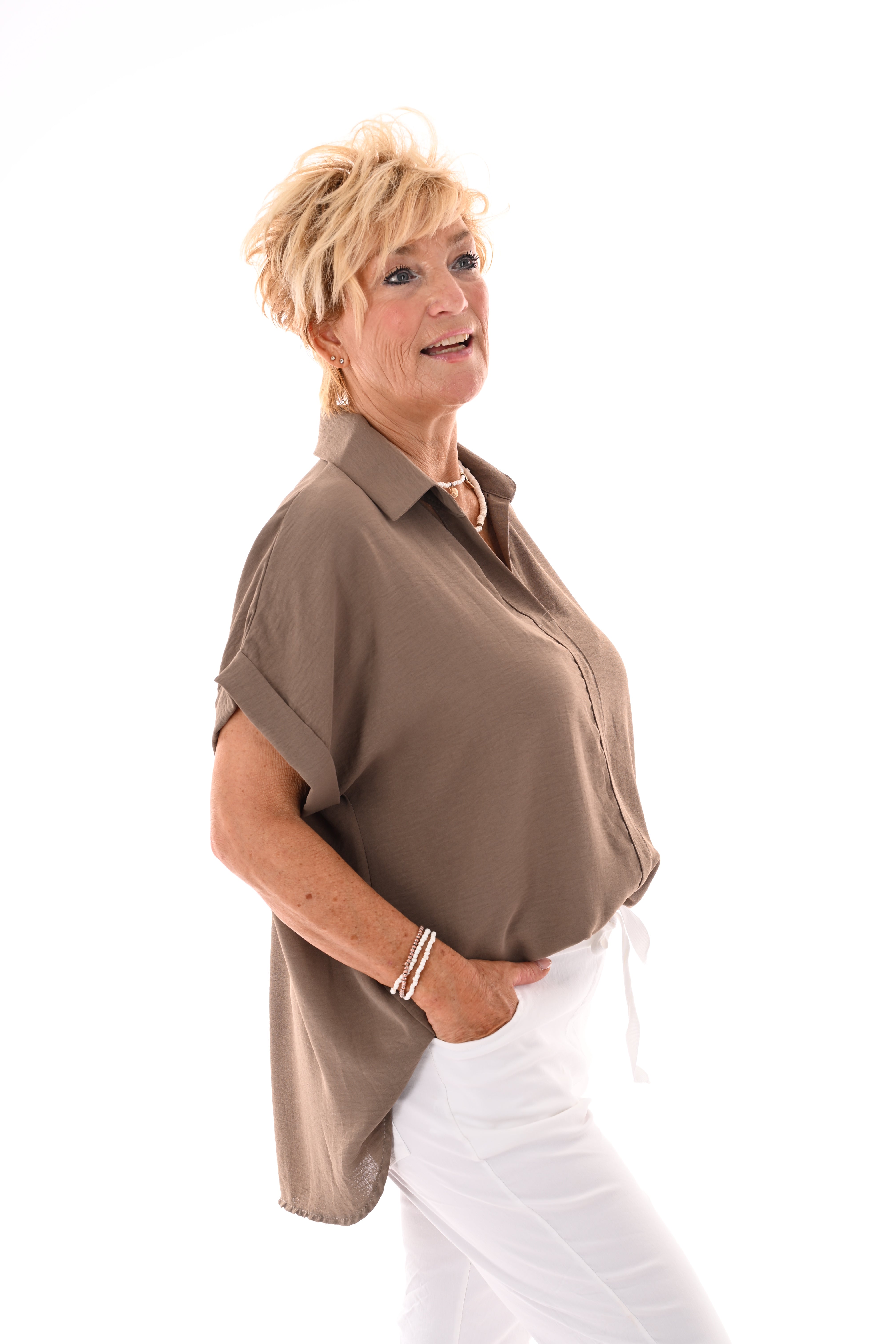 Top v-hals kraag taupe