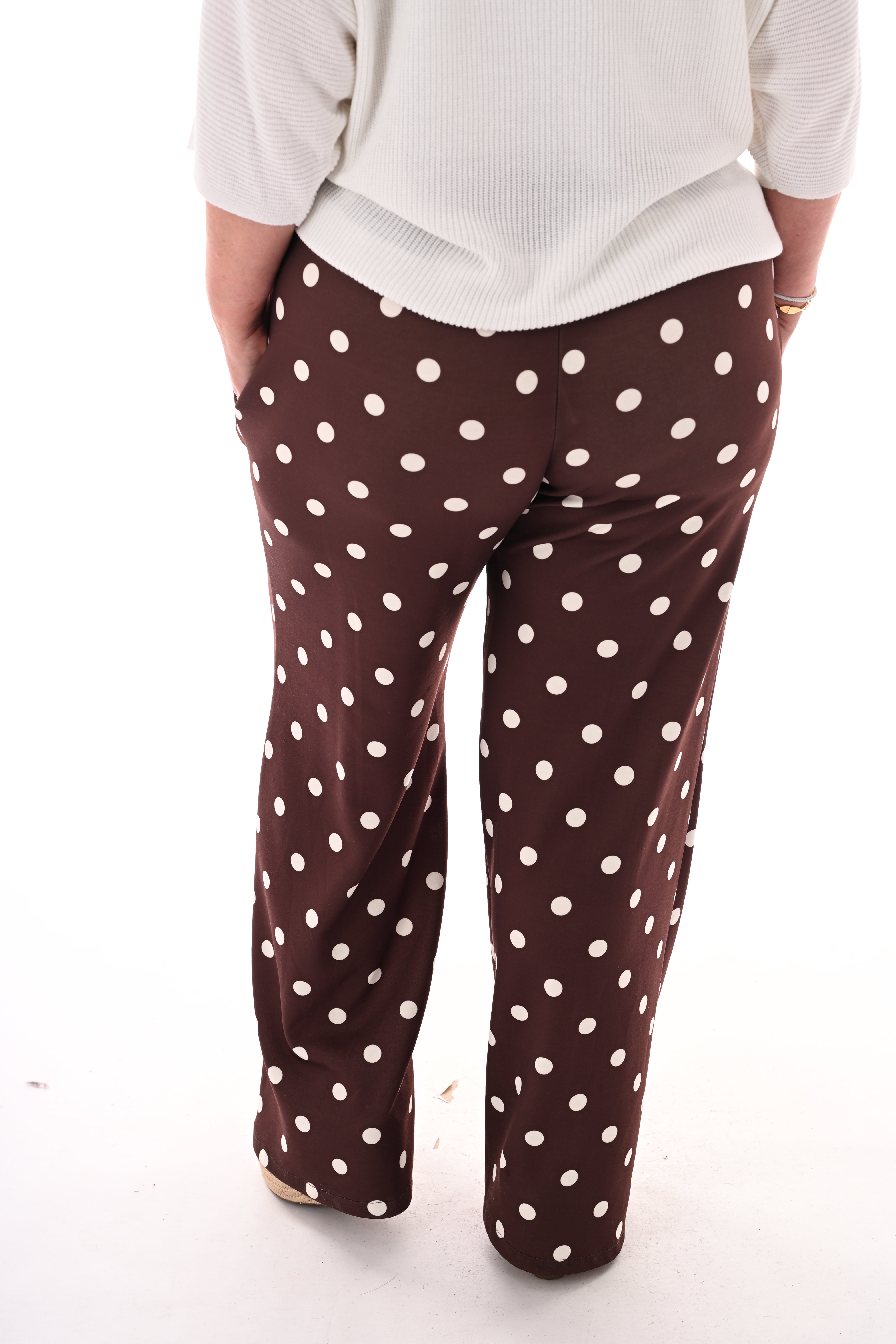 Broek stippen elastieken band bruin