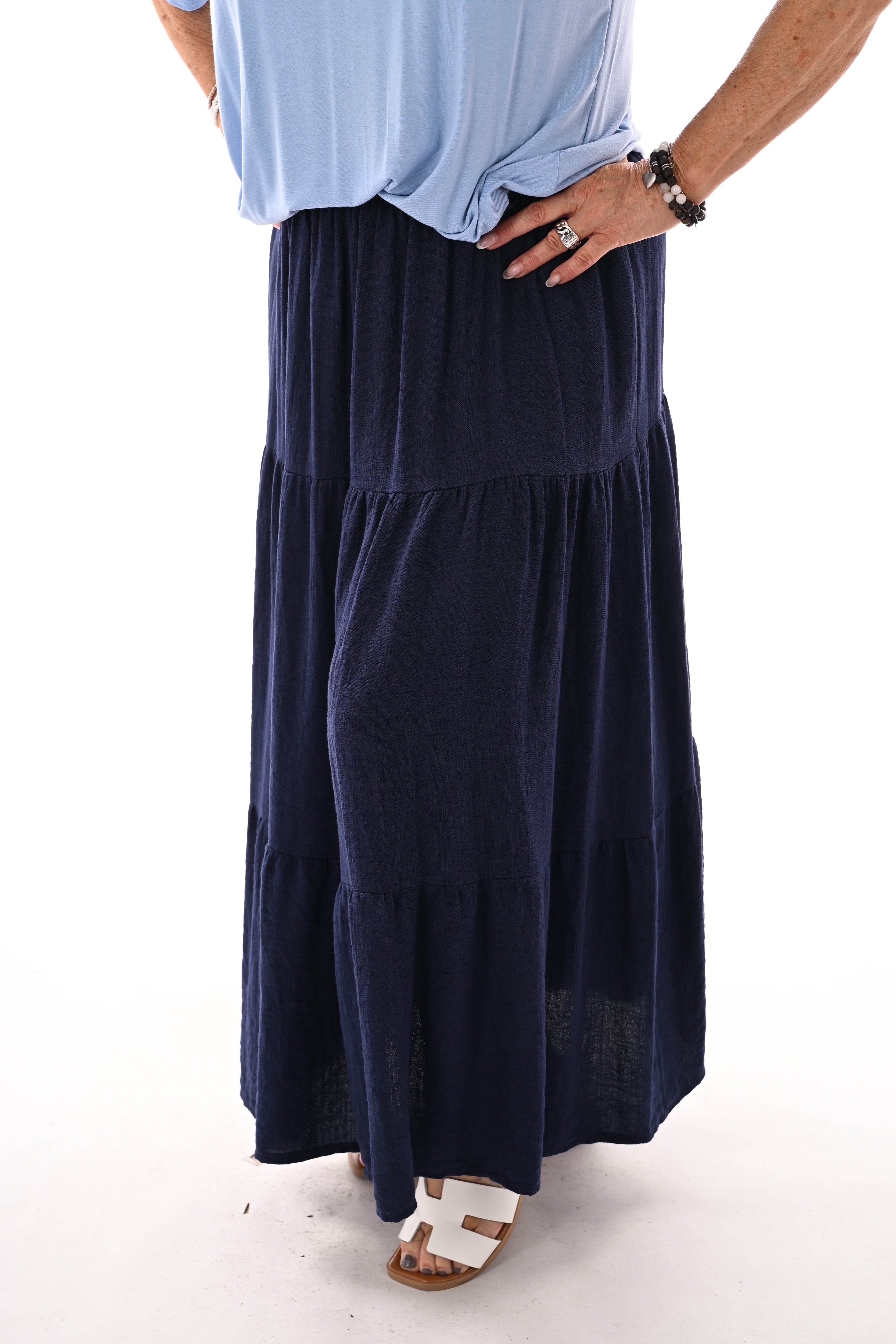 Rok elastieken band en stroken marineblauw