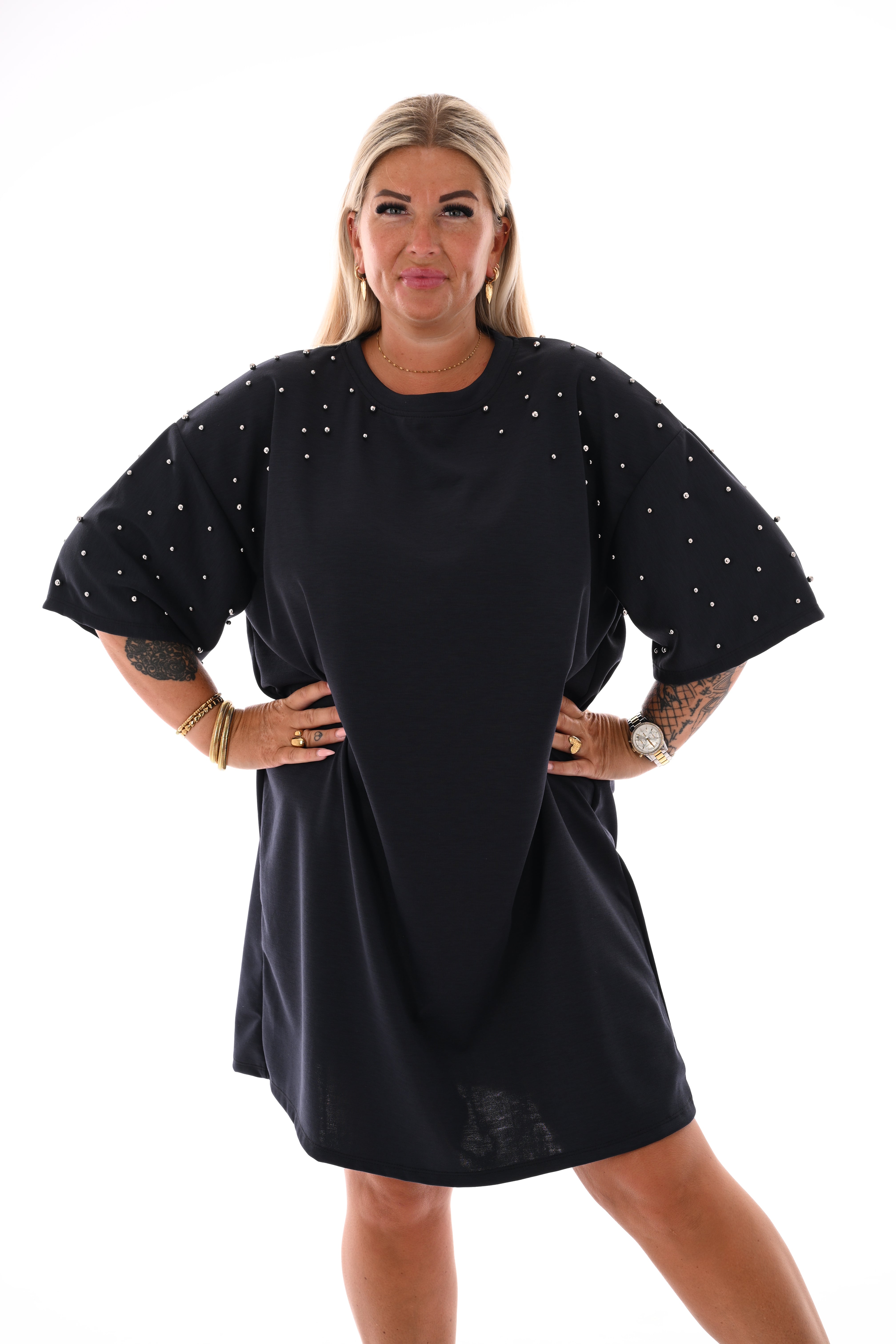 Sweaterdress studs marineblauw