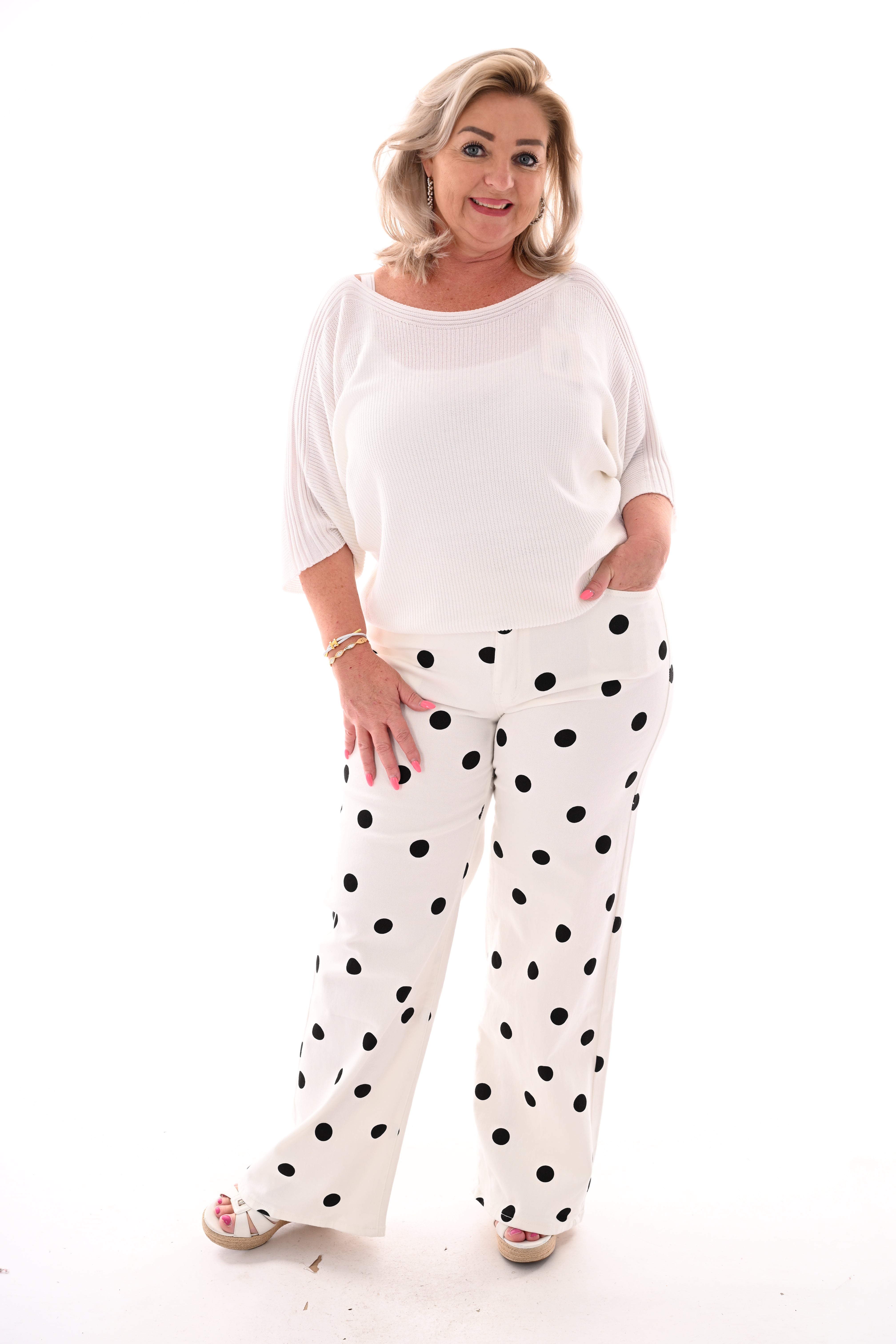 My Queen wide leg dots jeans roomwit/zwart