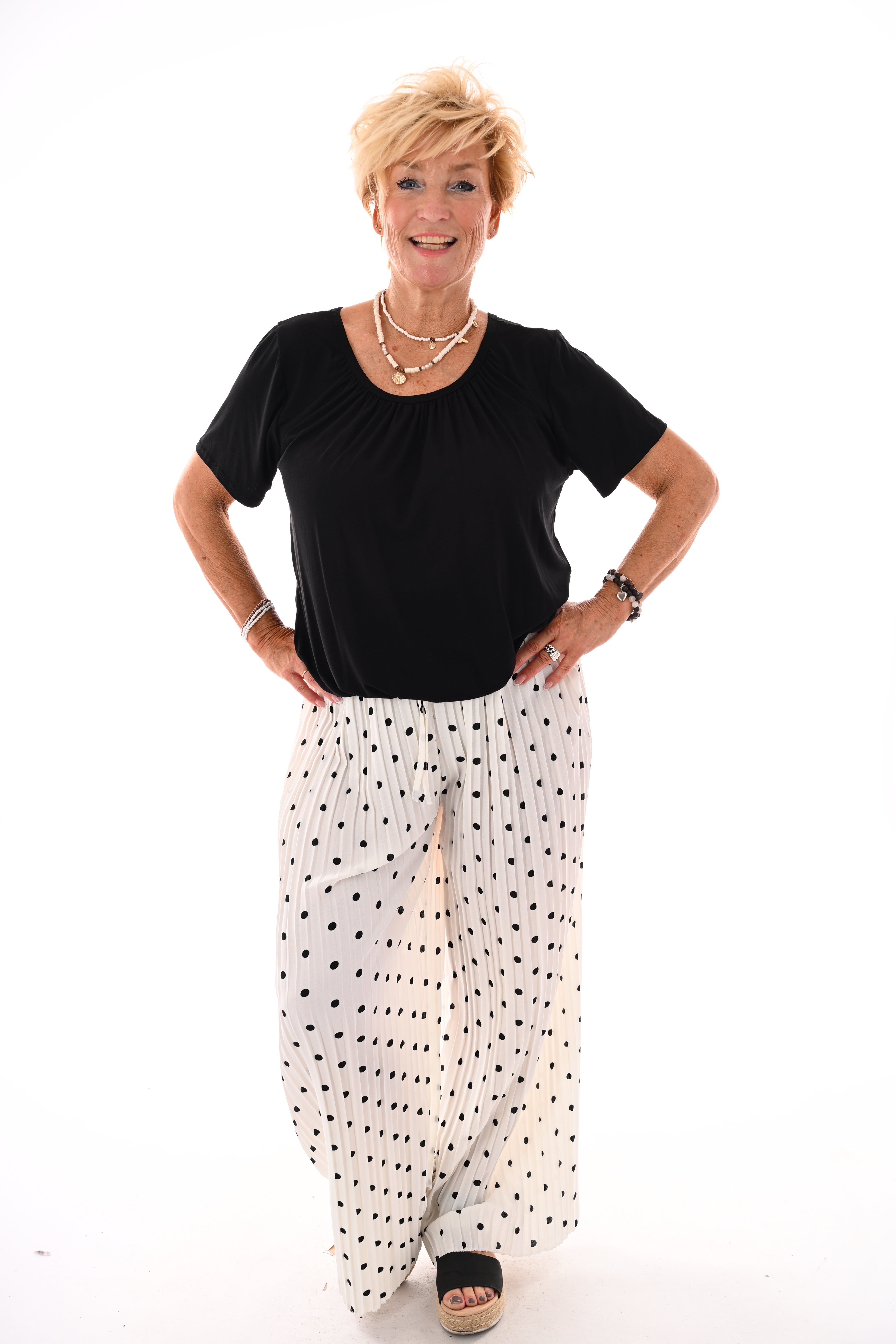 Dots plisse broek roomwit