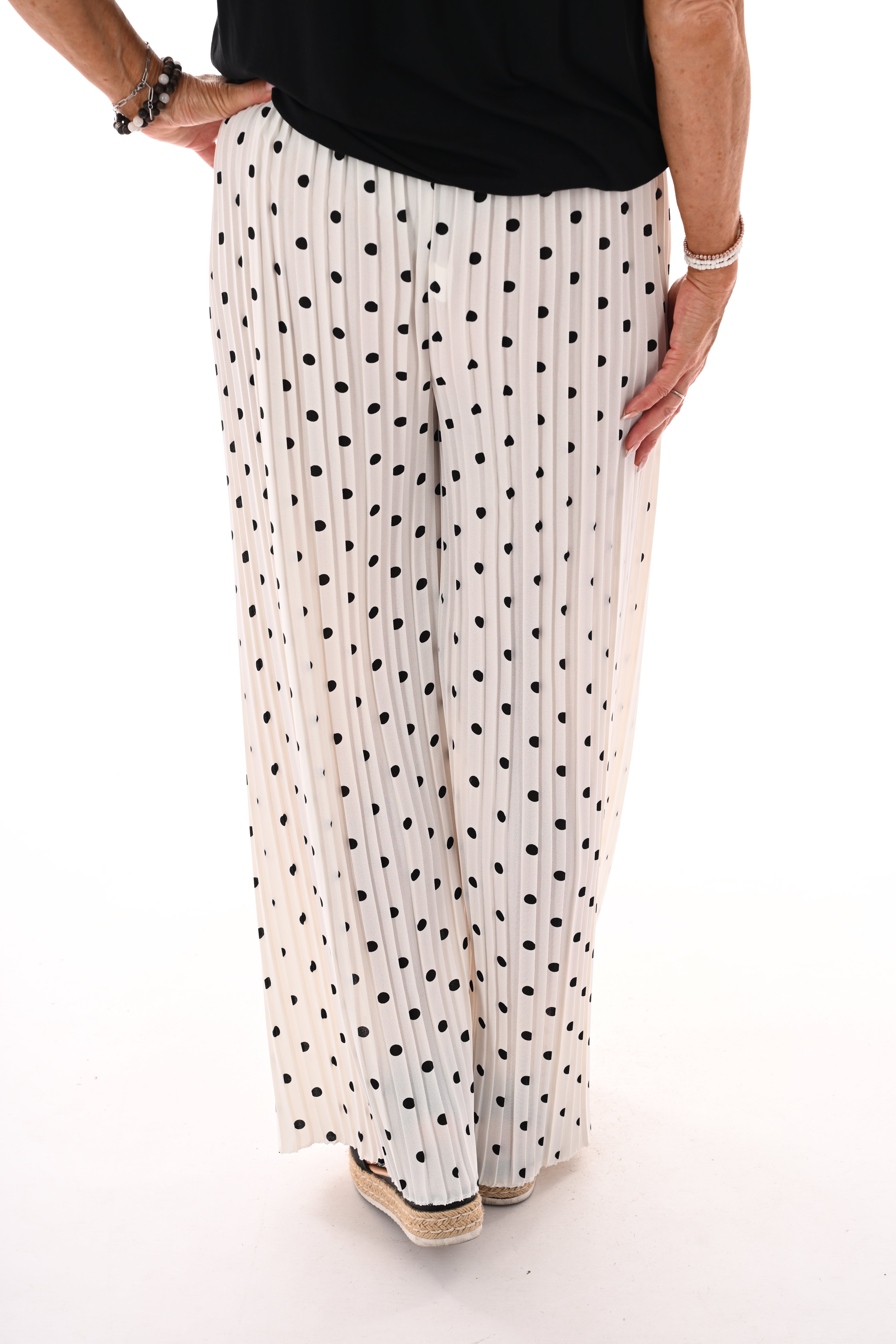 Dots plisse broek roomwit