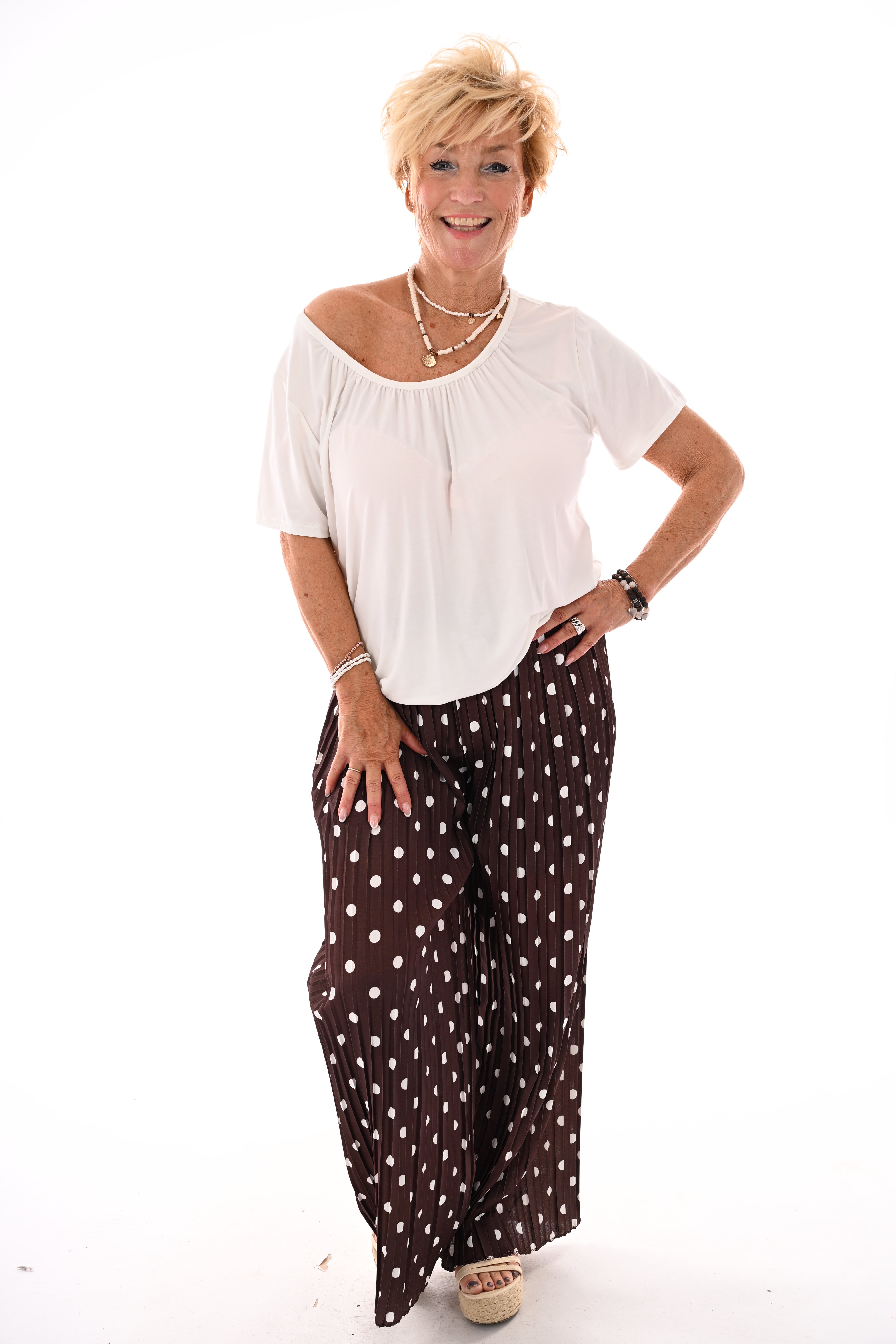 Dots plisse broek donkerbruin