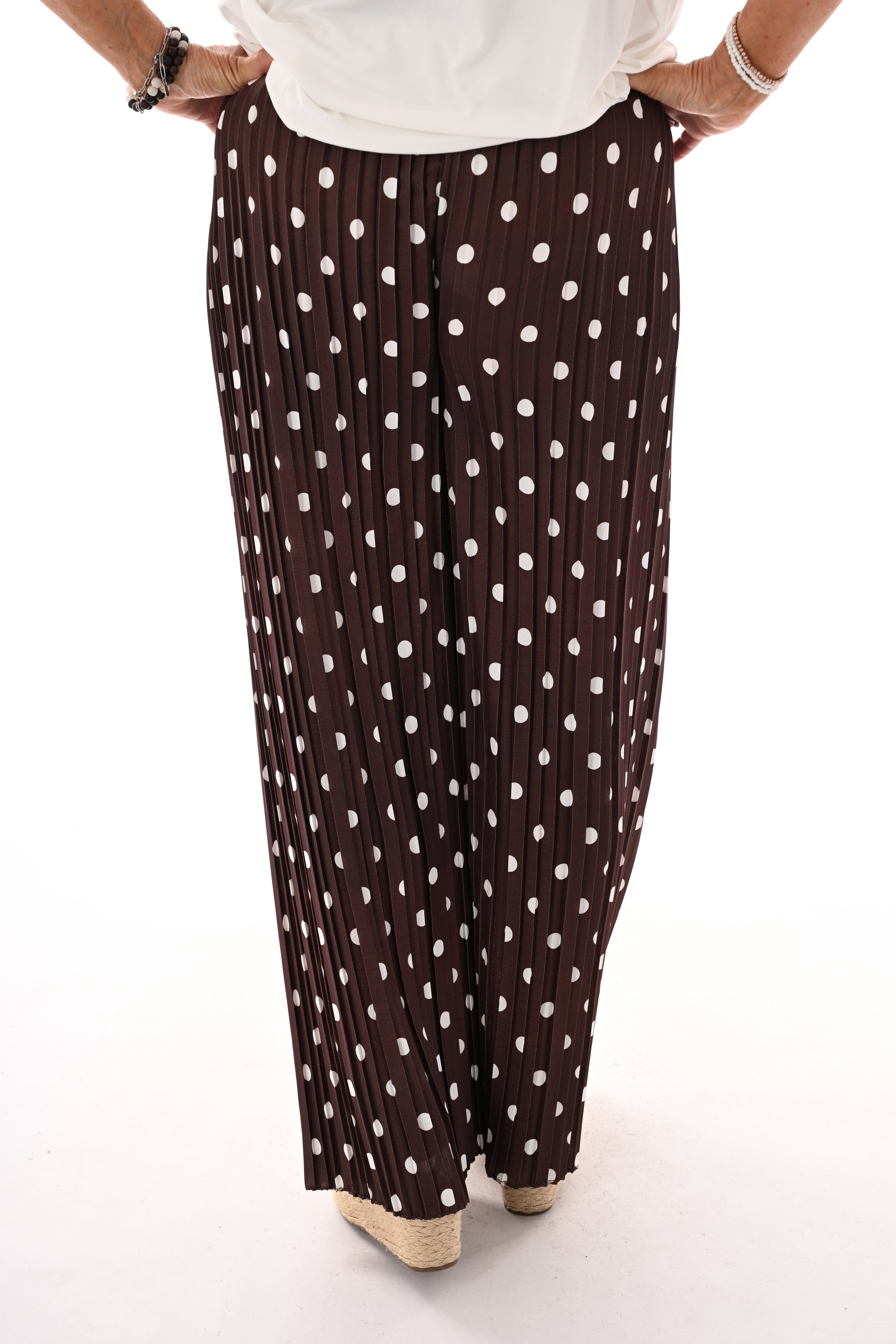 Dots plisse broek donkerbruin