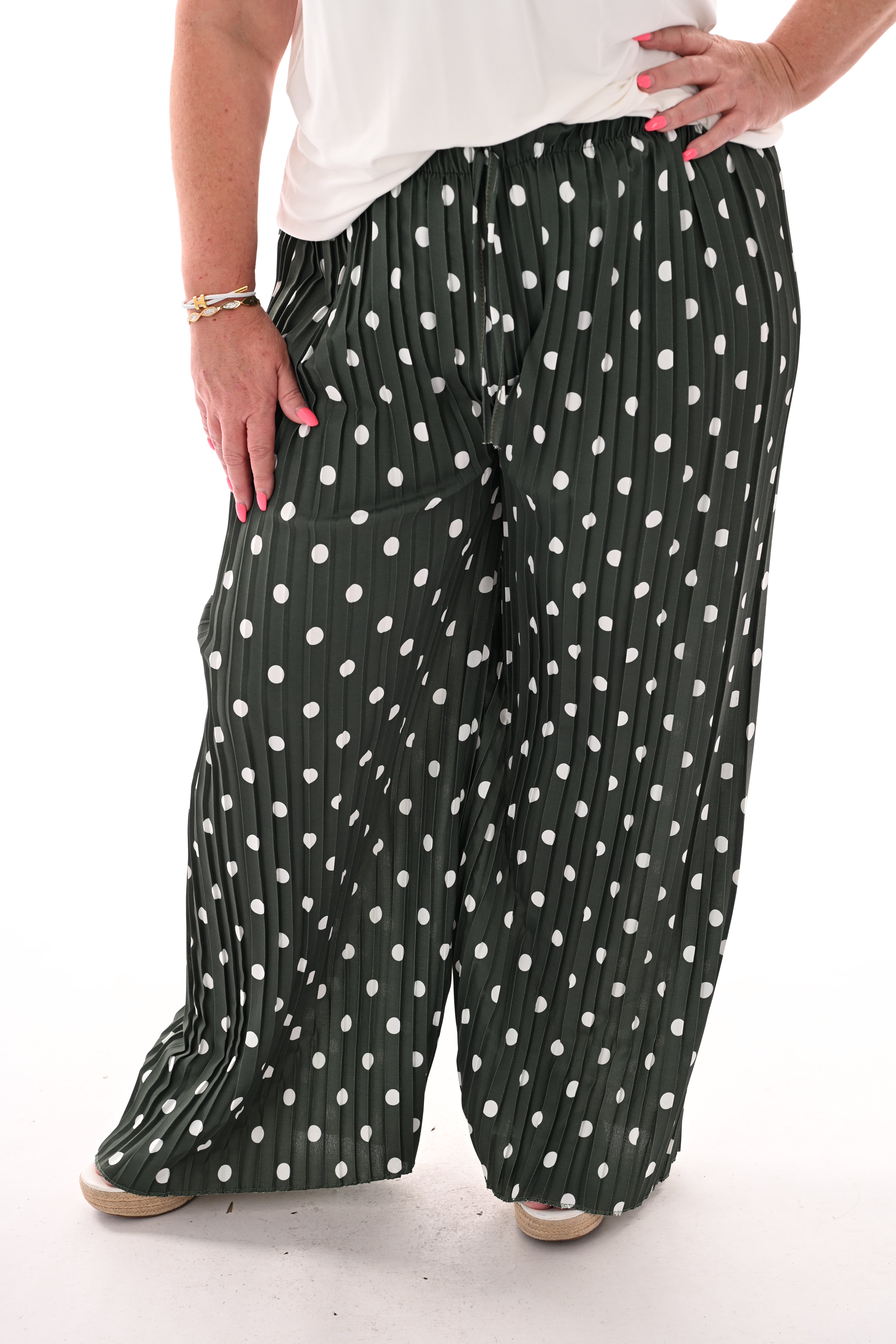 Dots plisse broek donkergroen
