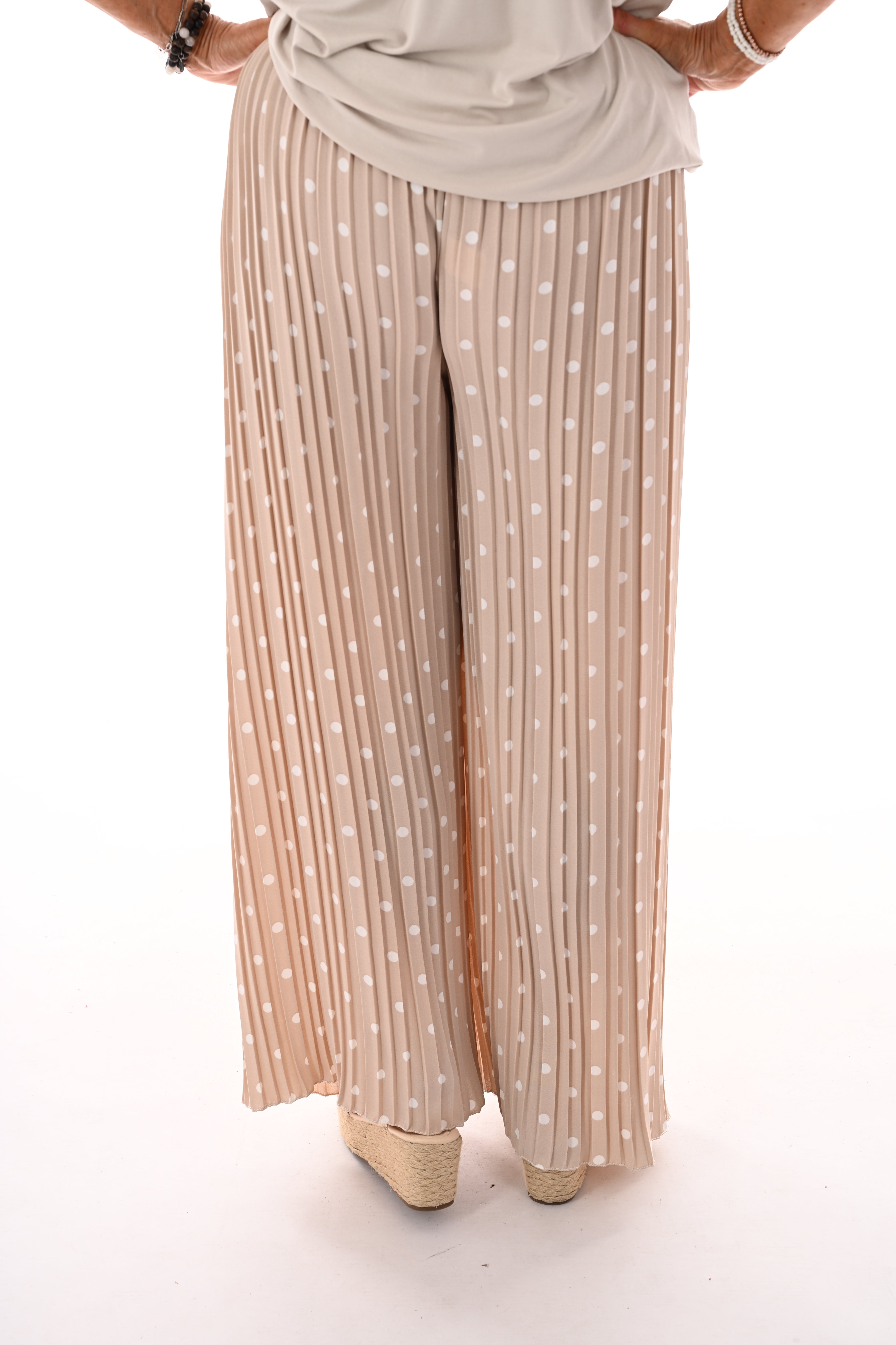 Dots plisse broek beige