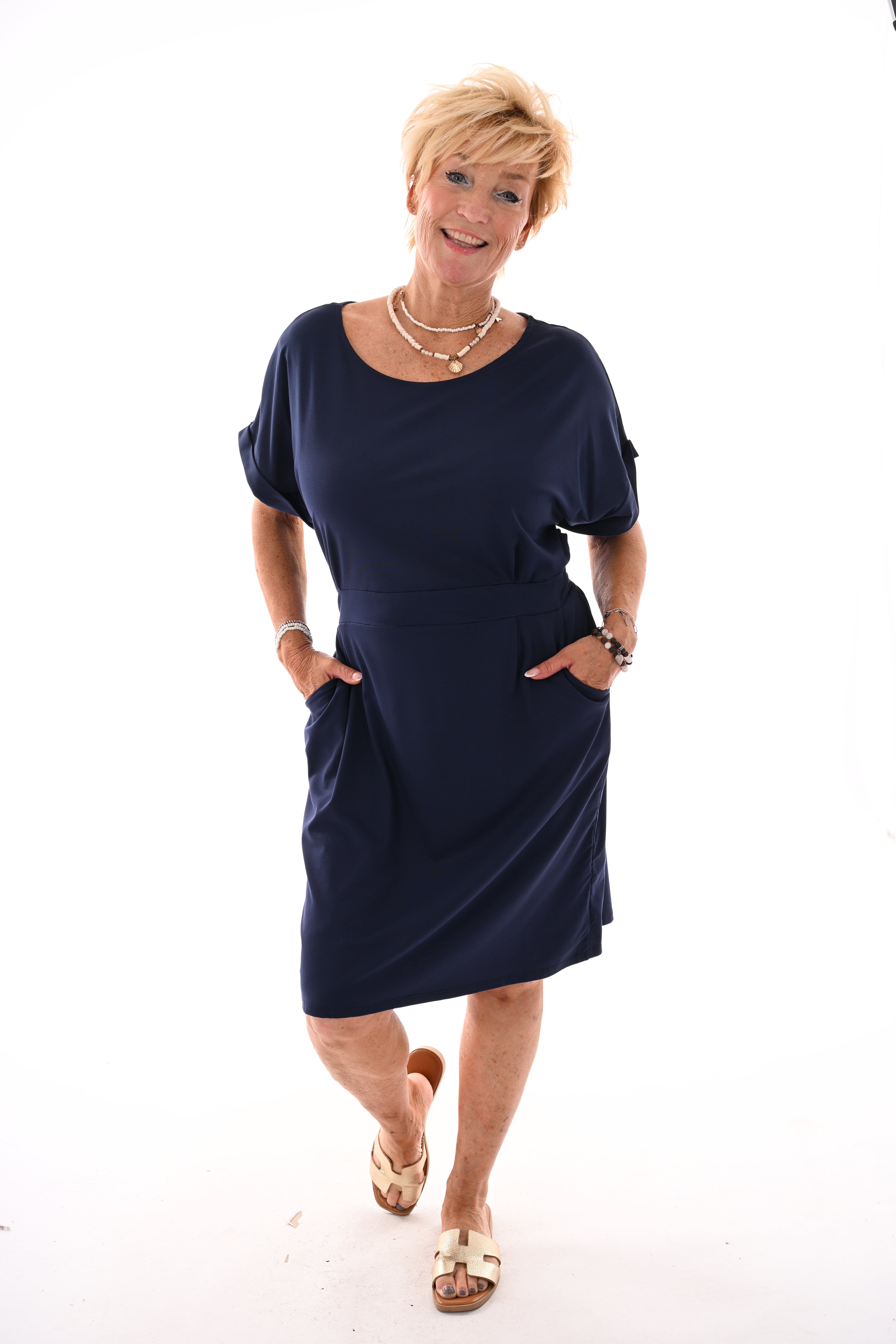 Jurk met strik uni marineblauw
