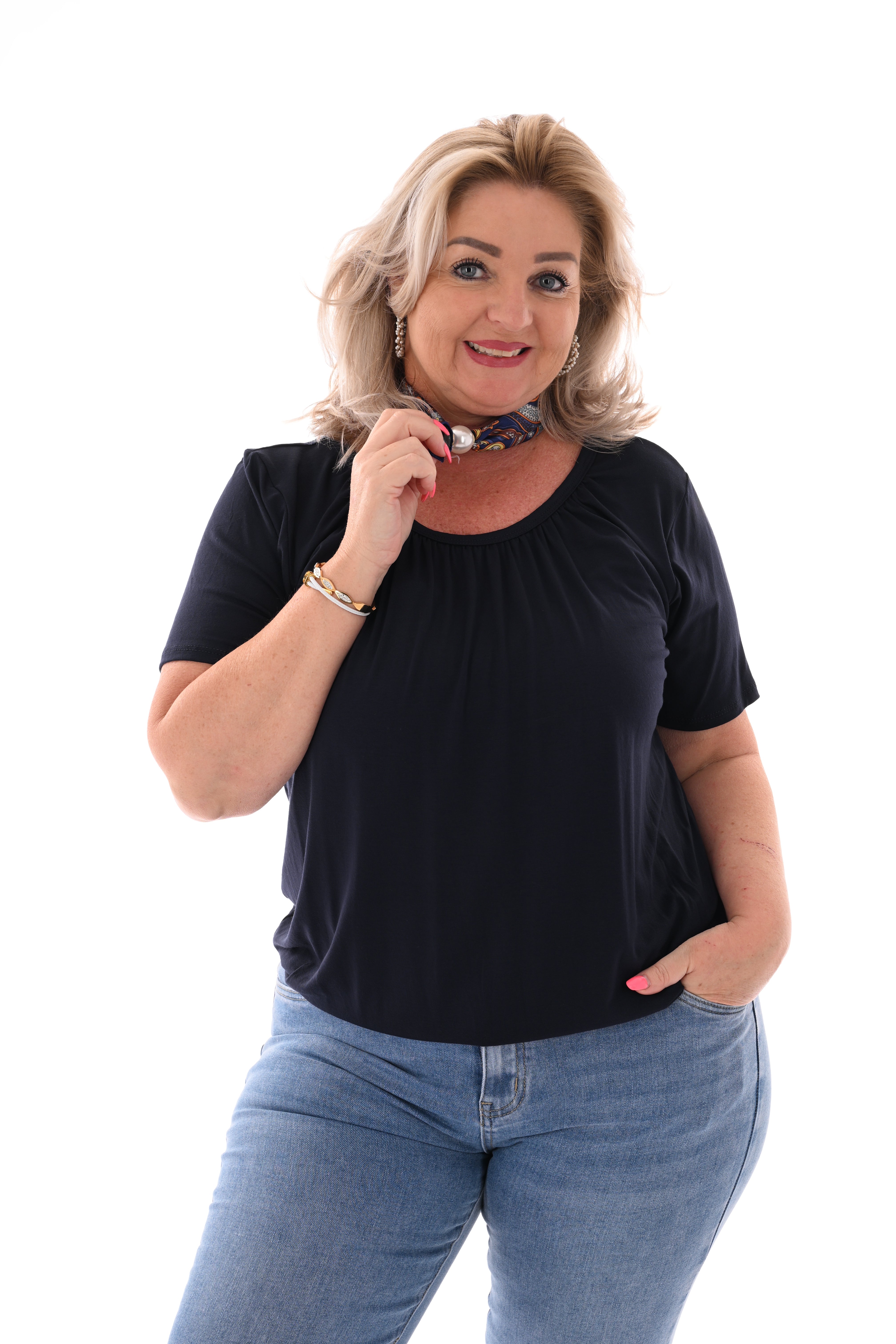 Basic top uni marineblauw