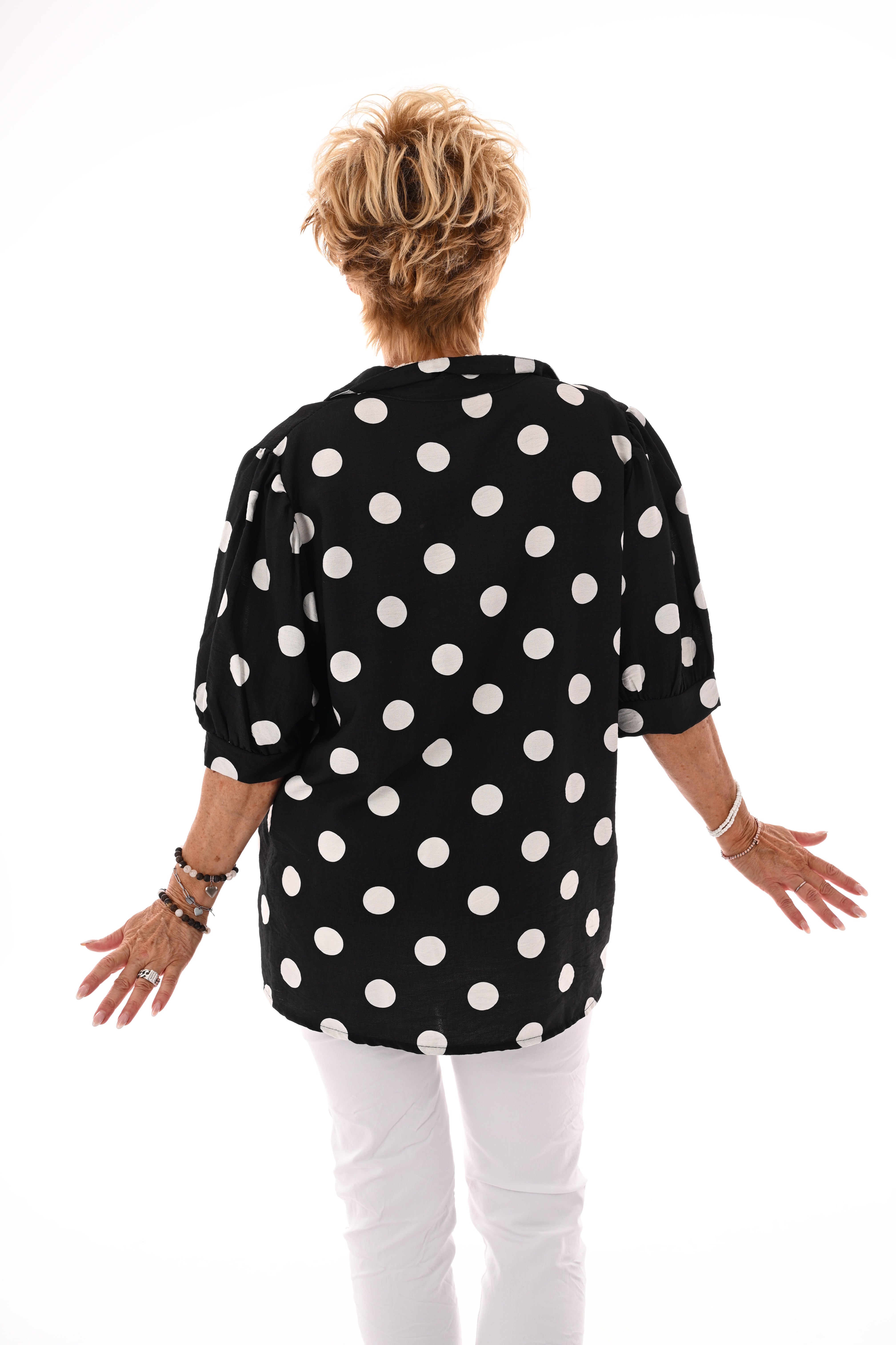 Blouse dots korte pofmouwen zwart