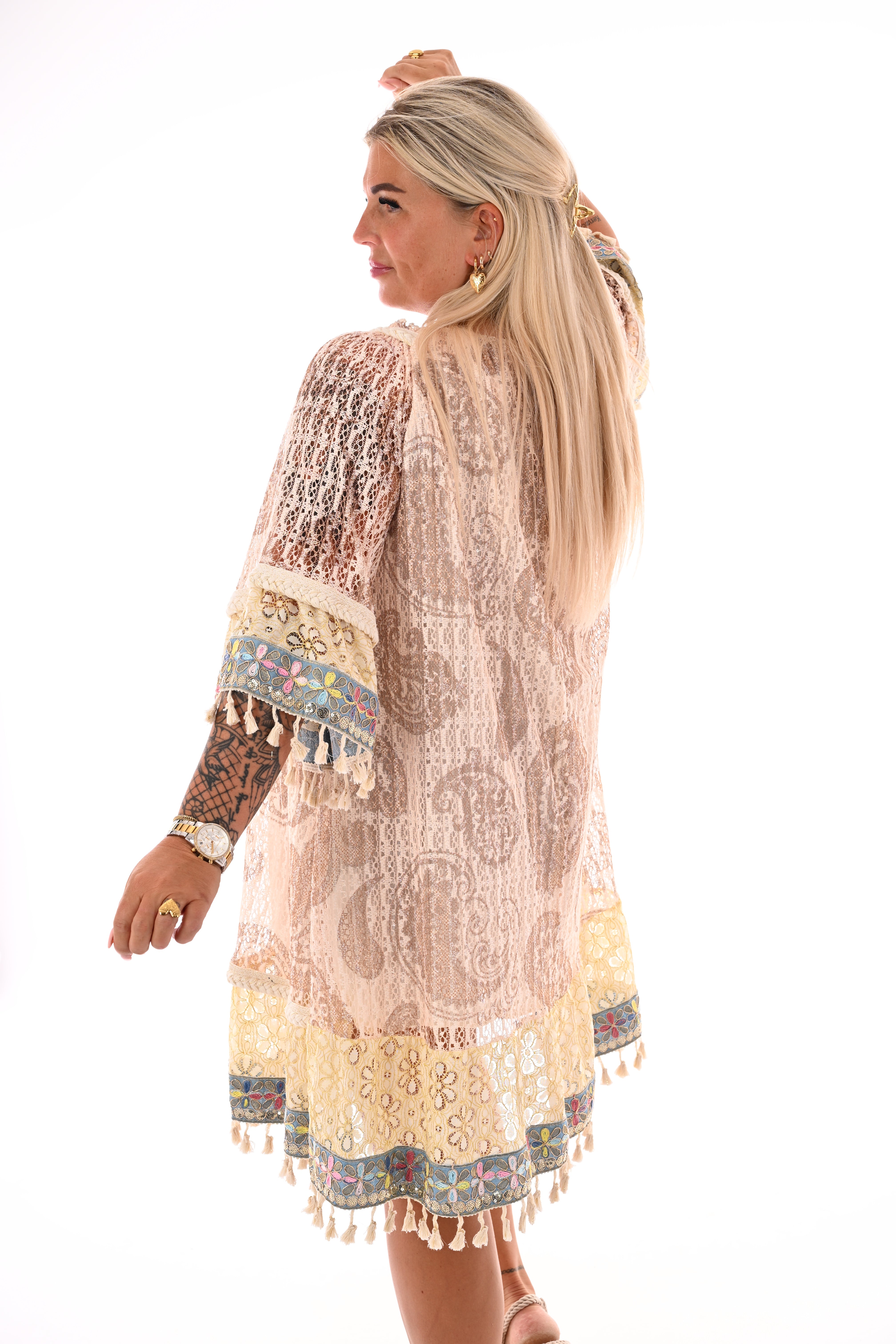 Korte boho jurk paisley beige