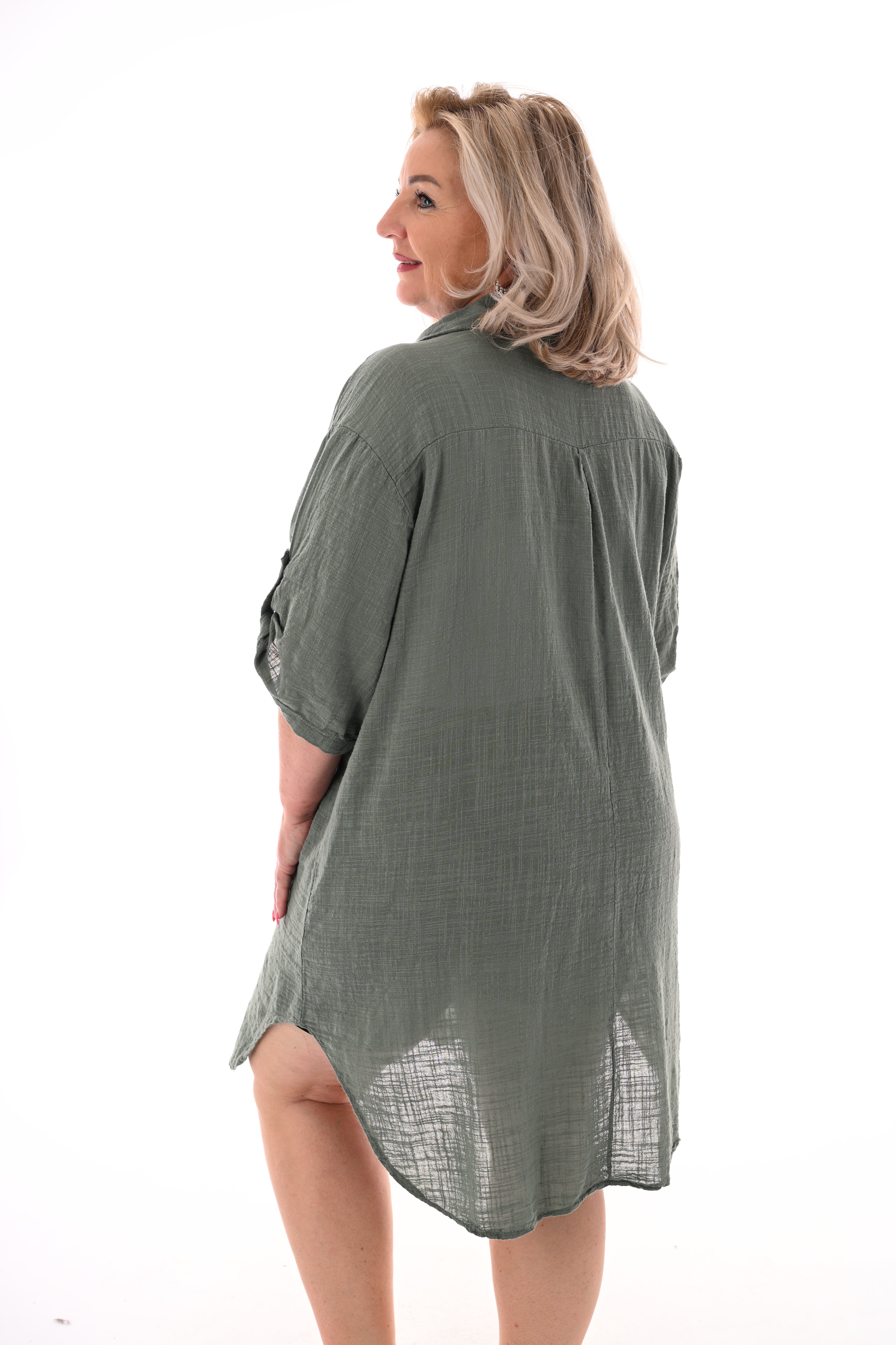 Lange blouse ophaalmouwen legergroen