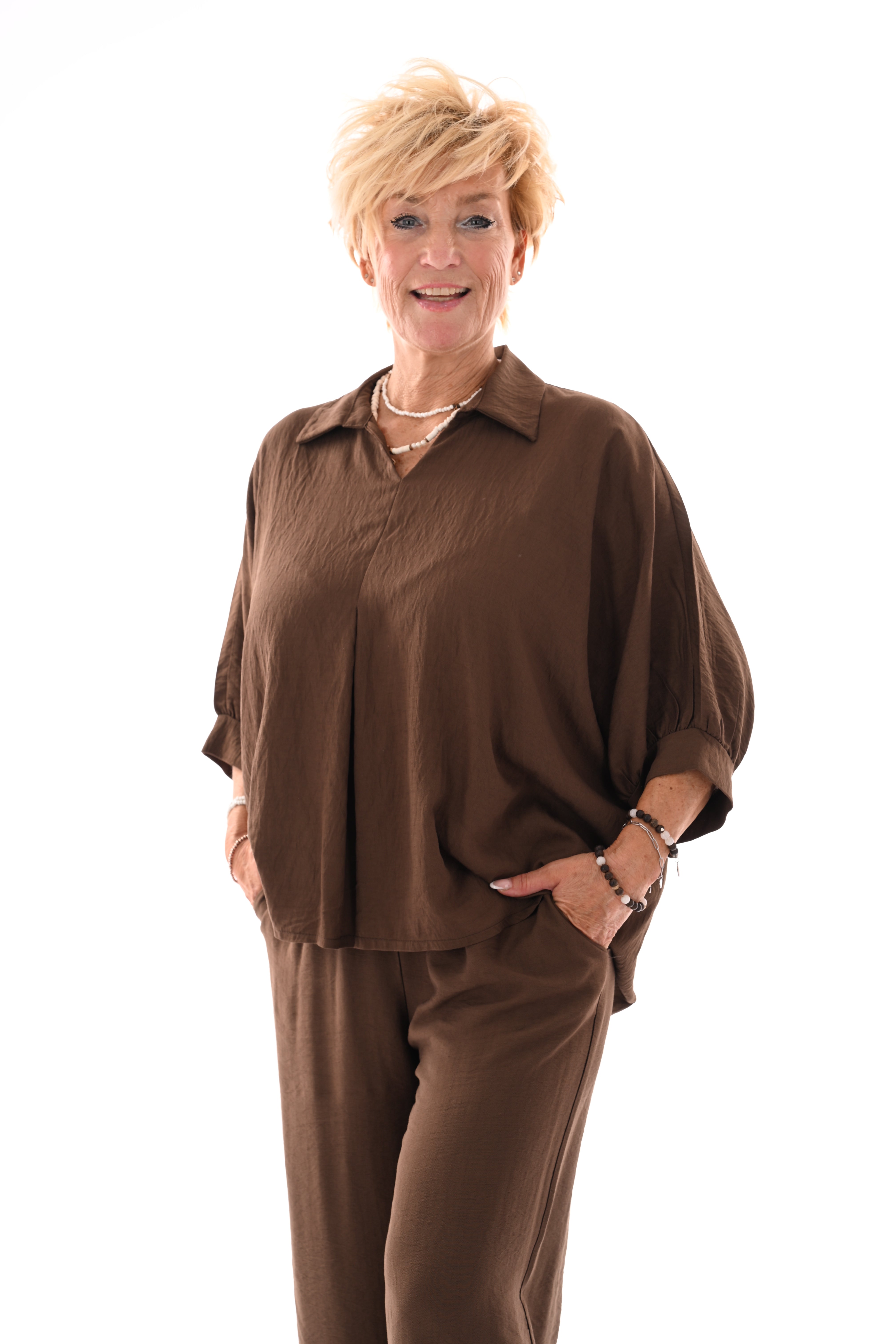 Tweedelig set vleermuis top bruin