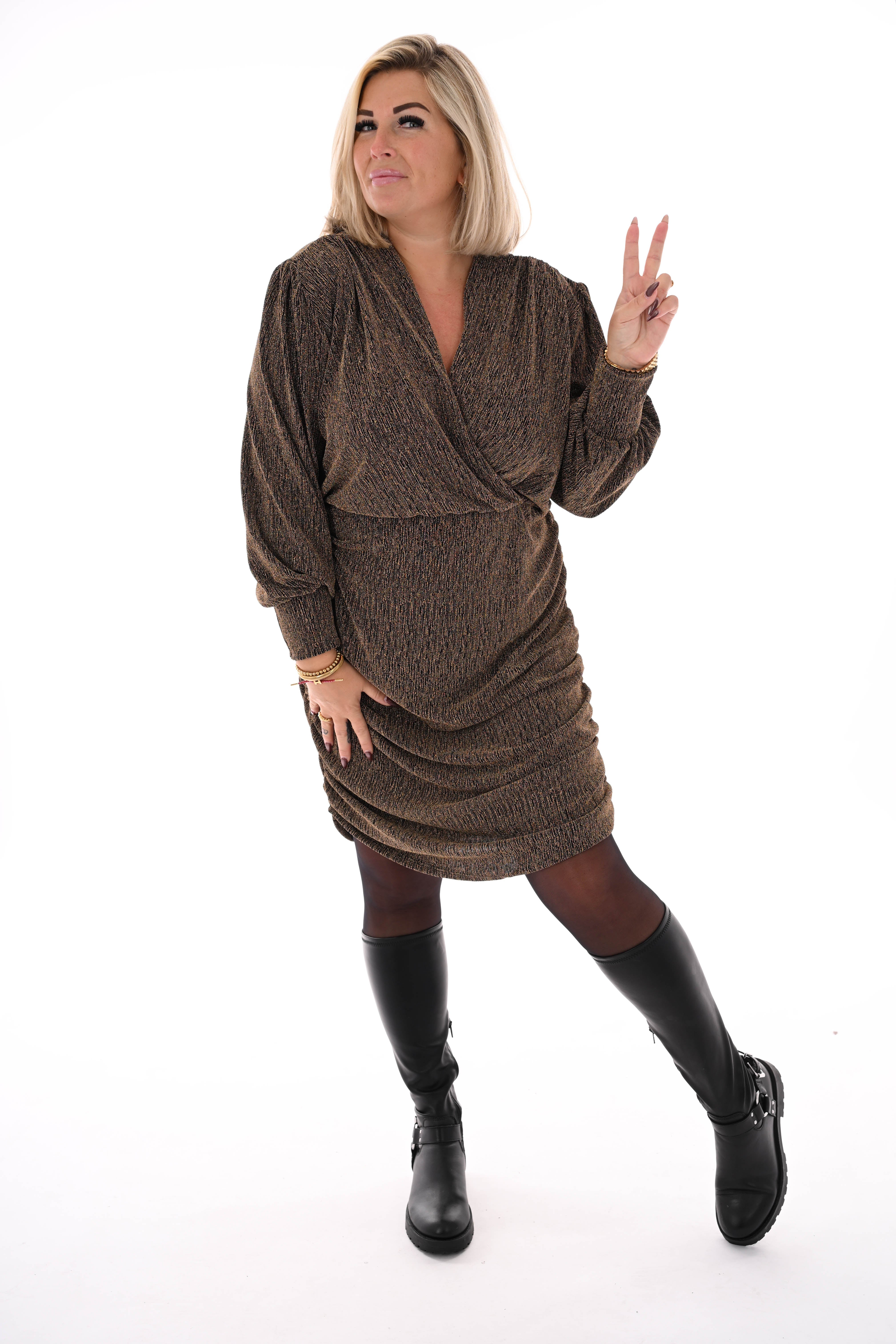 Jurk gedrapeerd v-hals goud