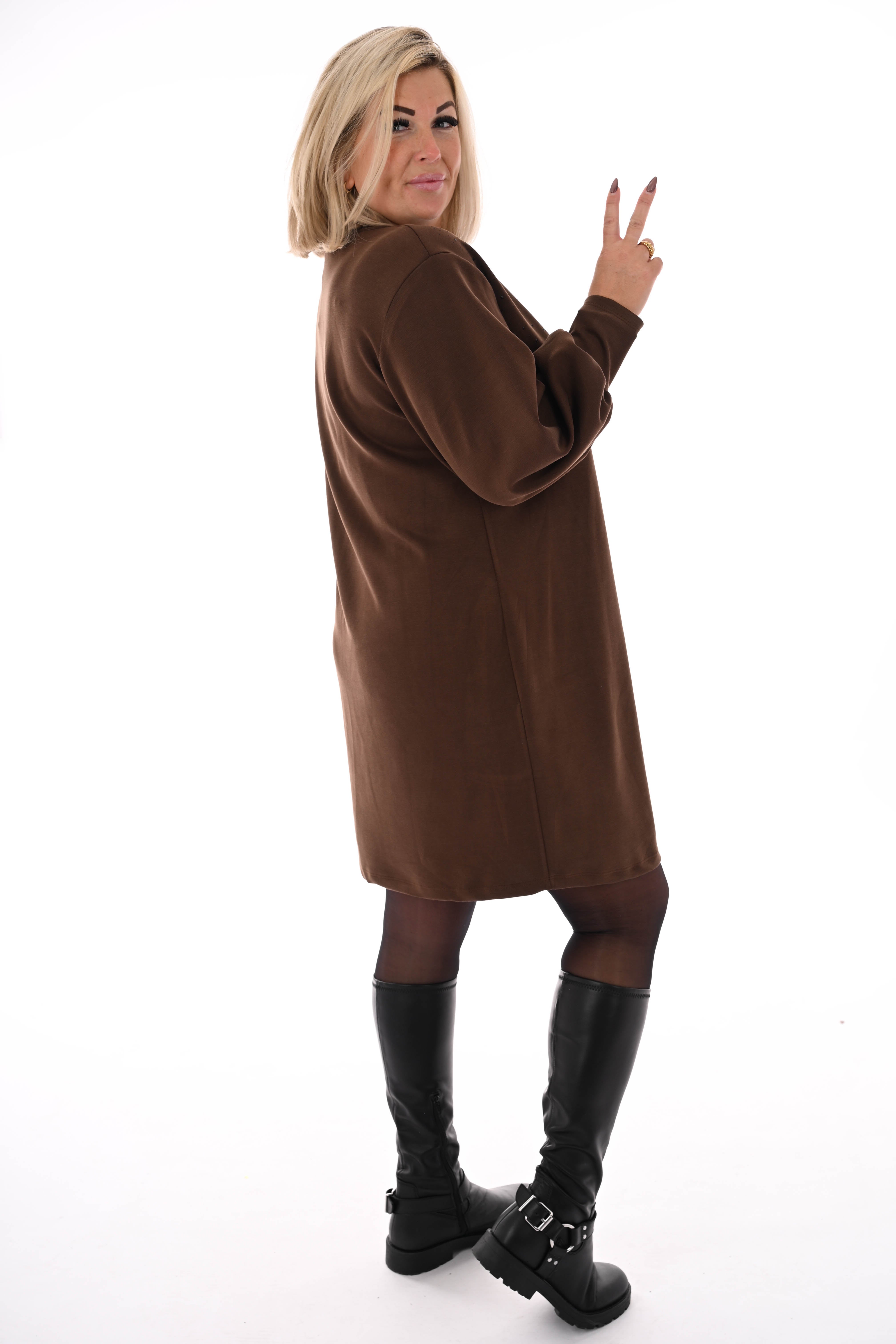 Tuniek met strass pofmouwen donkerbruin