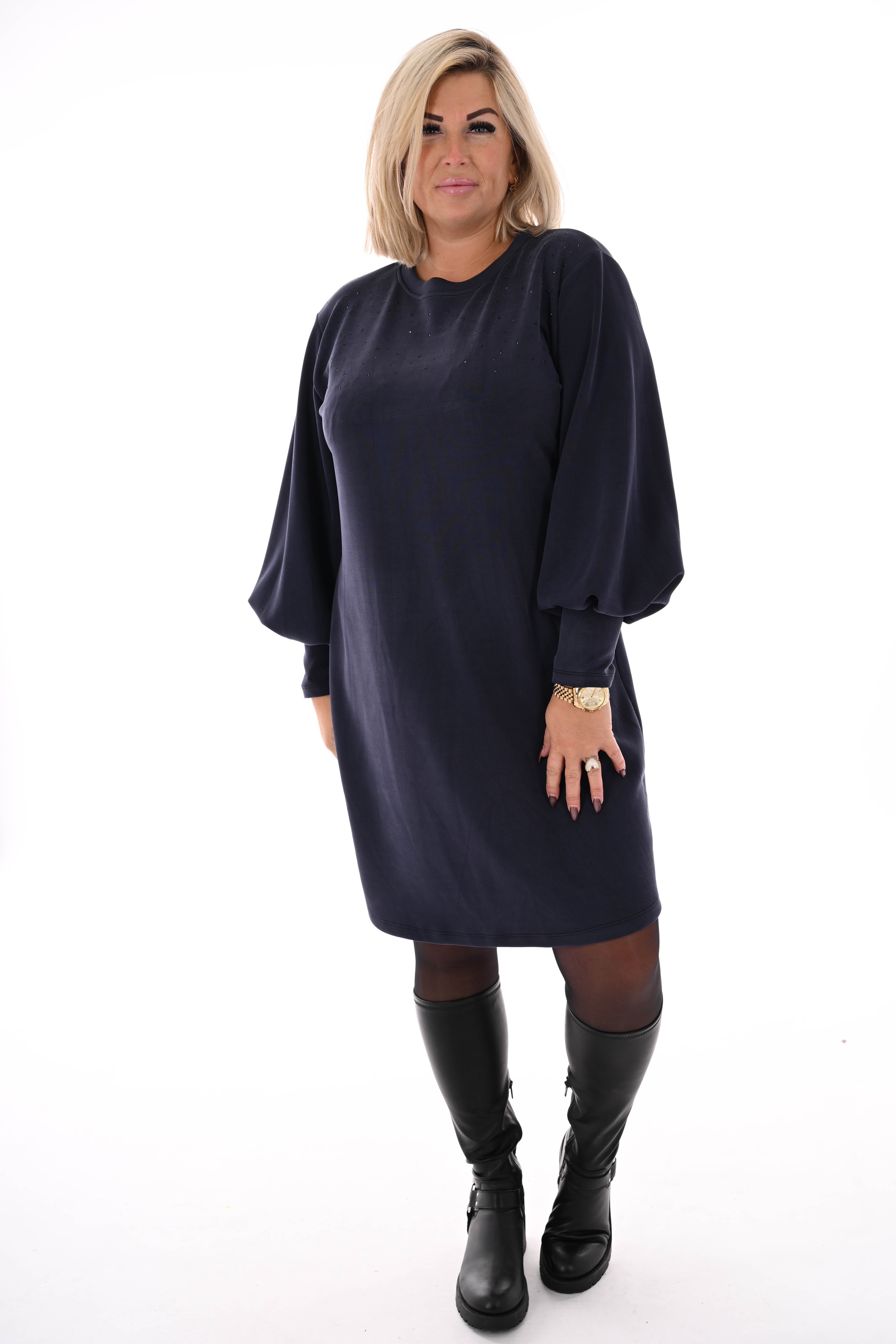 Tuniek met strass pofmouwen marineblauw