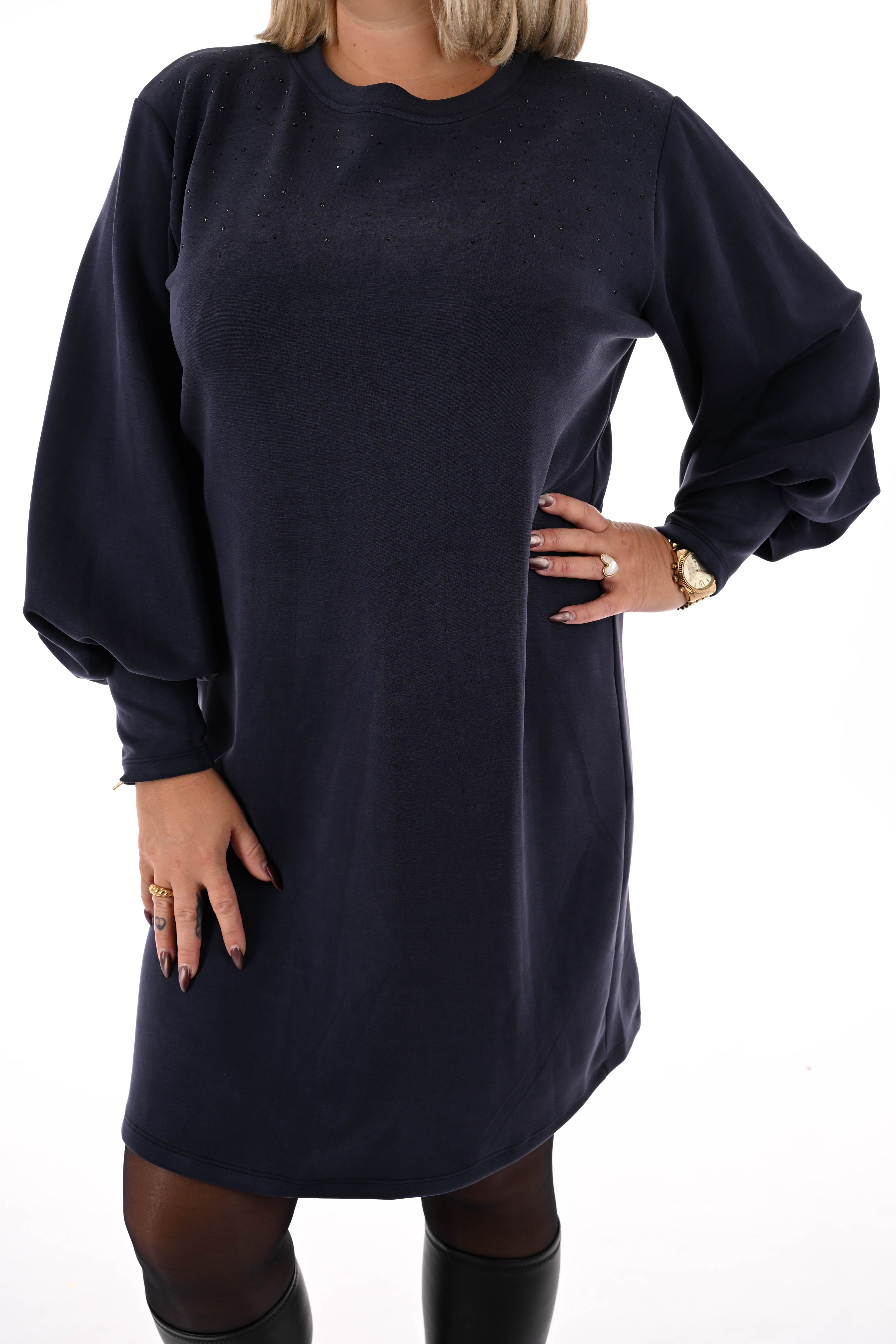 Tuniek met strass pofmouwen marineblauw