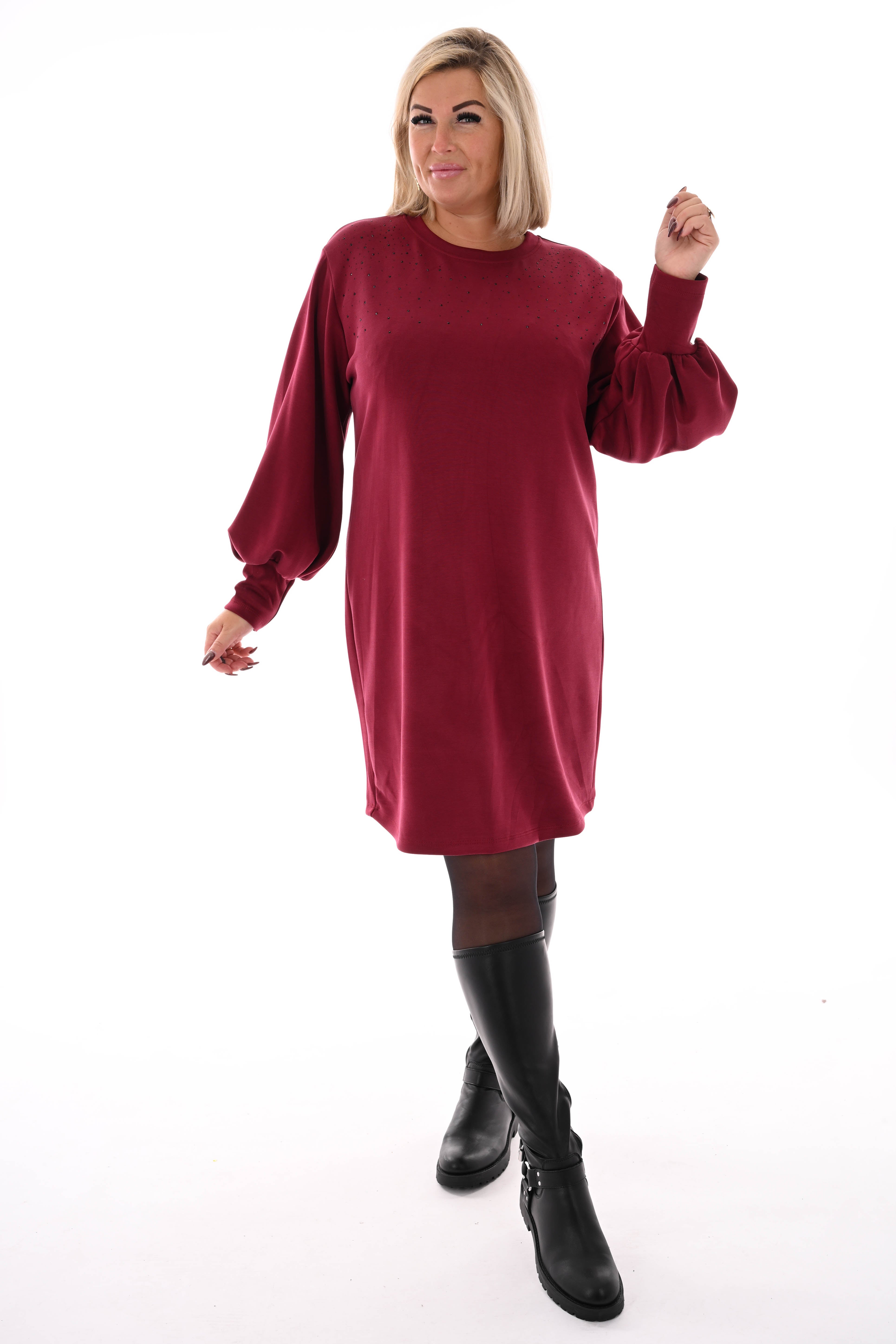 Tuniek met strass pofmouwen bordeaux