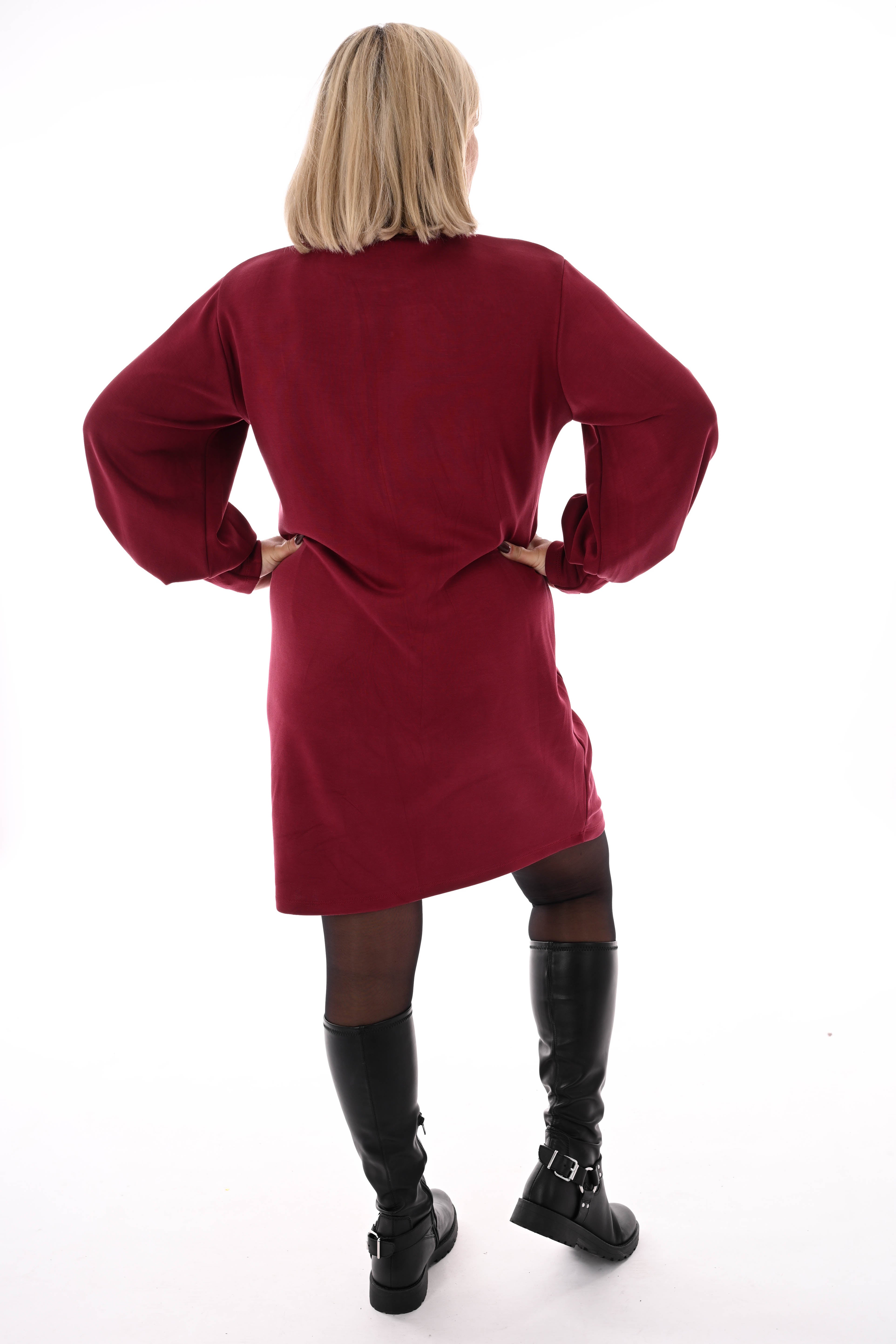 Tuniek met strass pofmouwen bordeaux