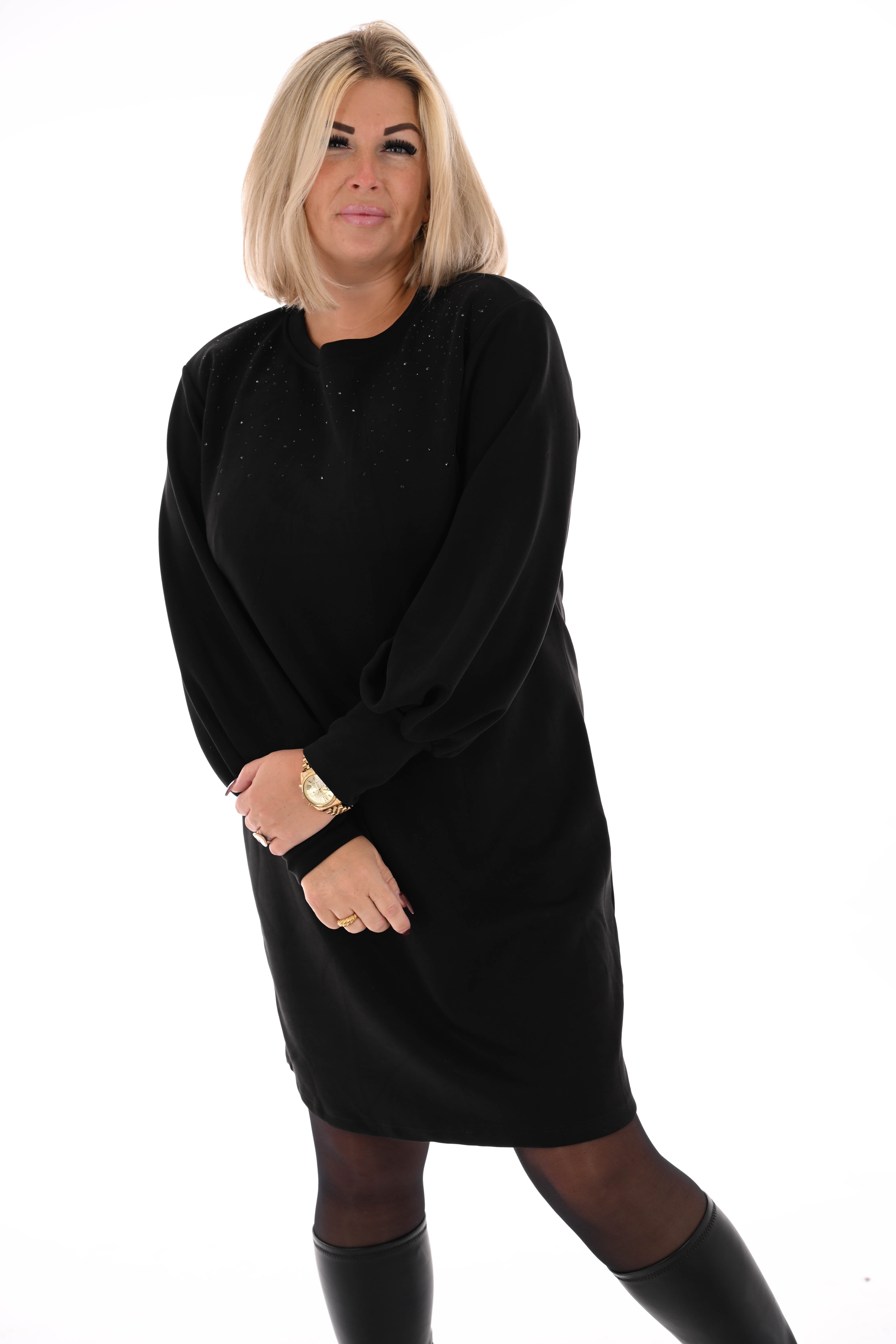 Tuniek met strass pofmouwen zwart