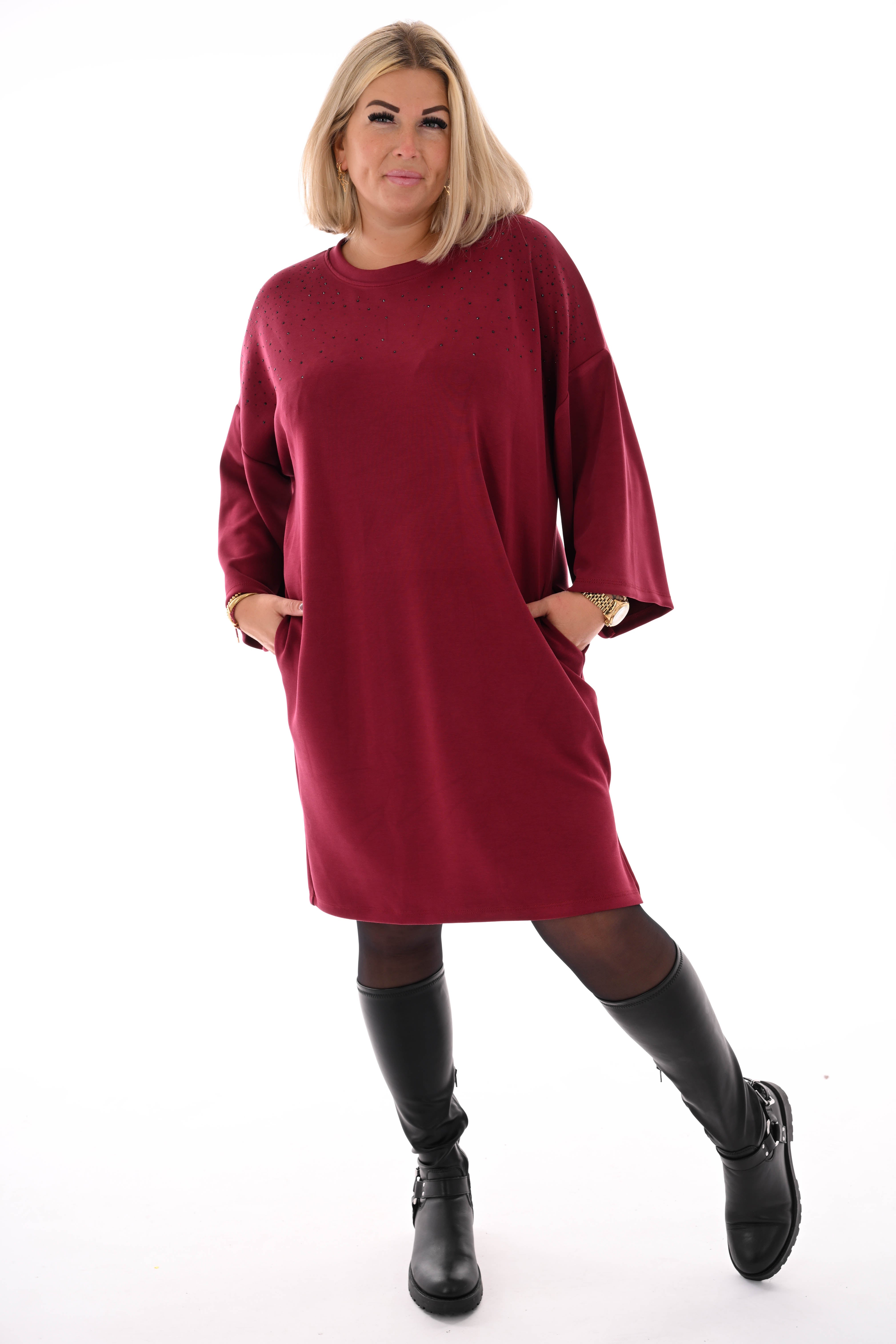 Tuniek met strass wijde mouwen bordeaux