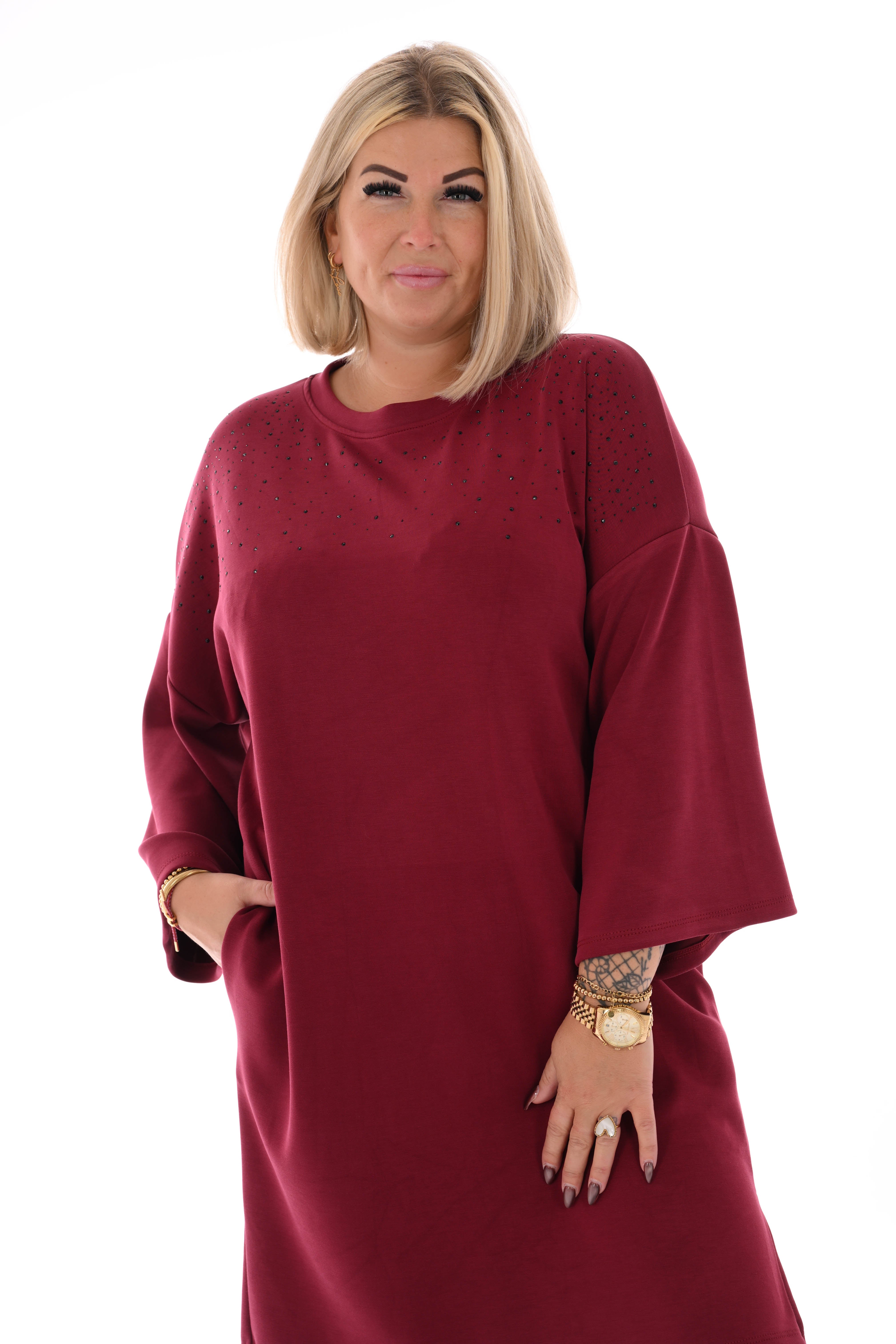 Tuniek met strass wijde mouwen bordeaux