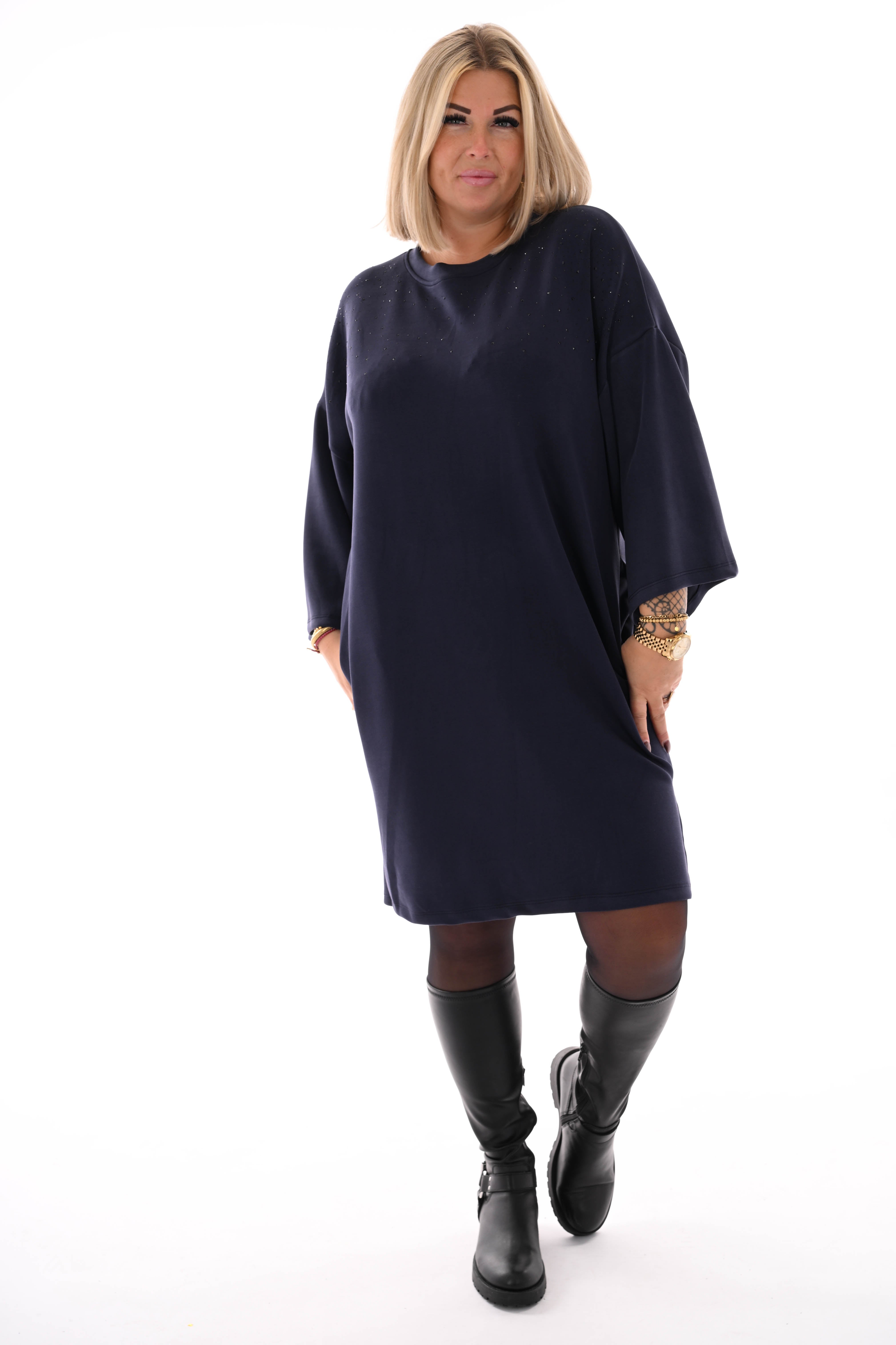 Tuniek met strass wijde mouwen marineblauw