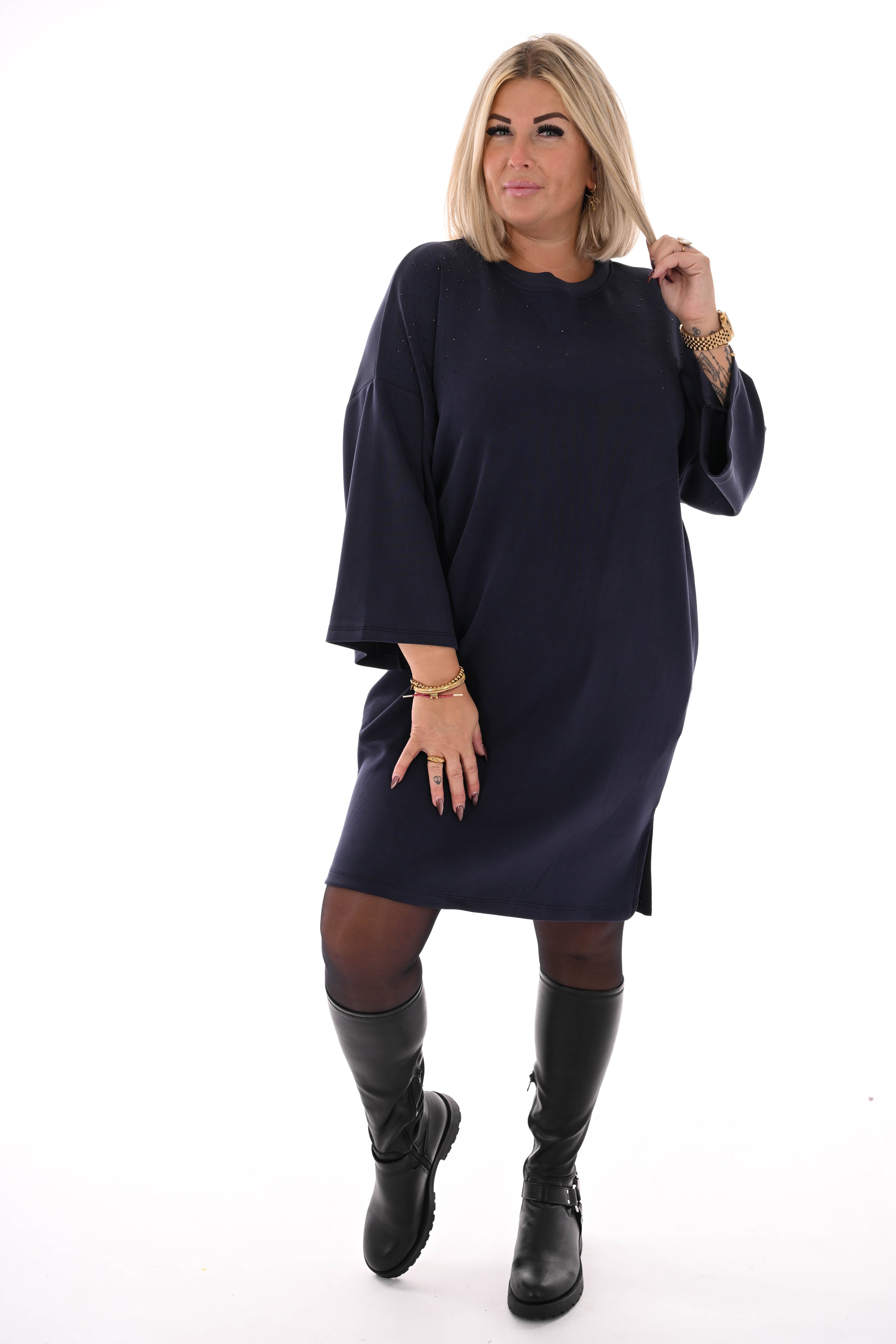 Tuniek met strass wijde mouwen marineblauw
