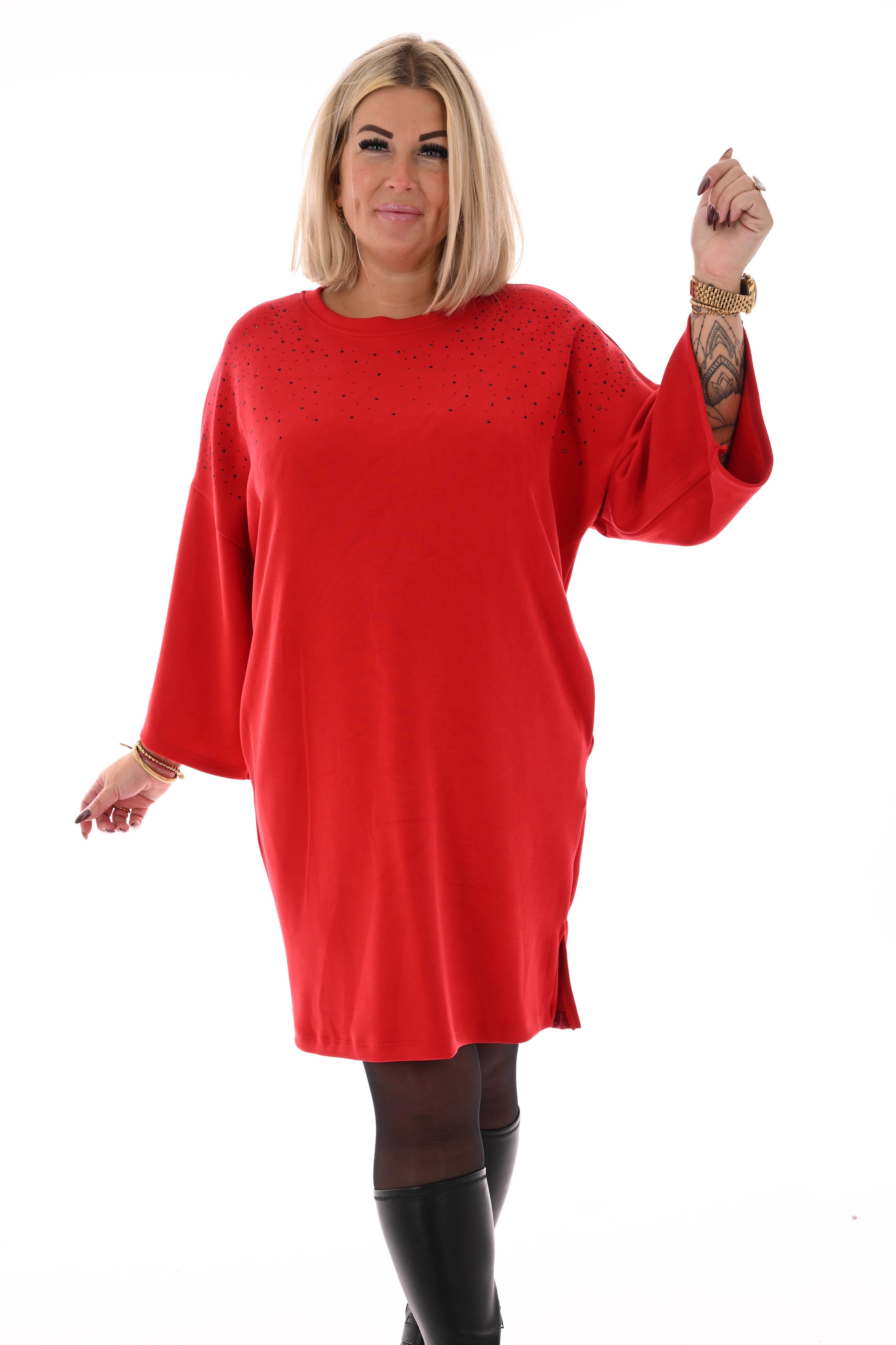 Tuniek met strass wijde mouwen rood