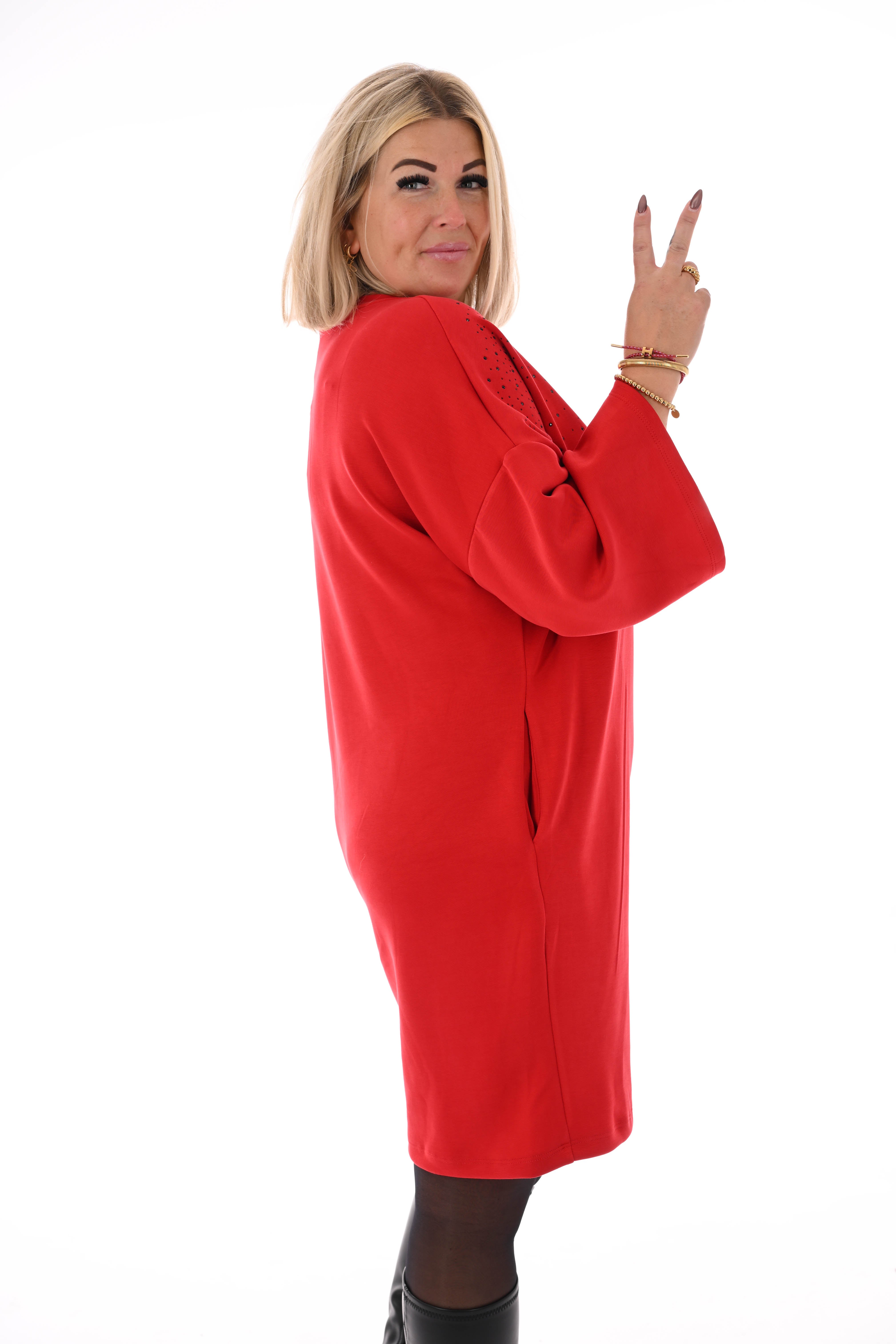 Tuniek met strass wijde mouwen rood