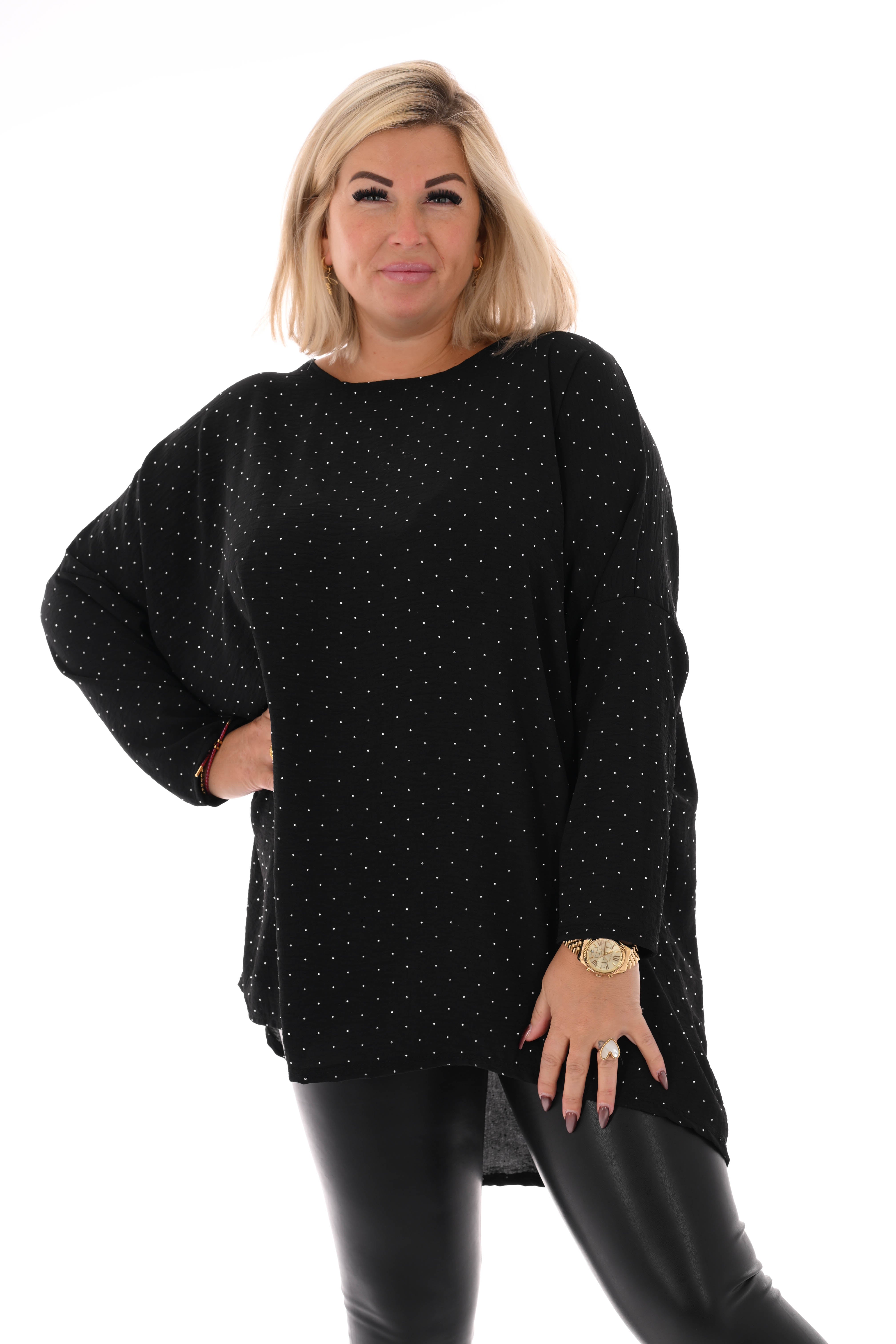 Top strass uni zwart