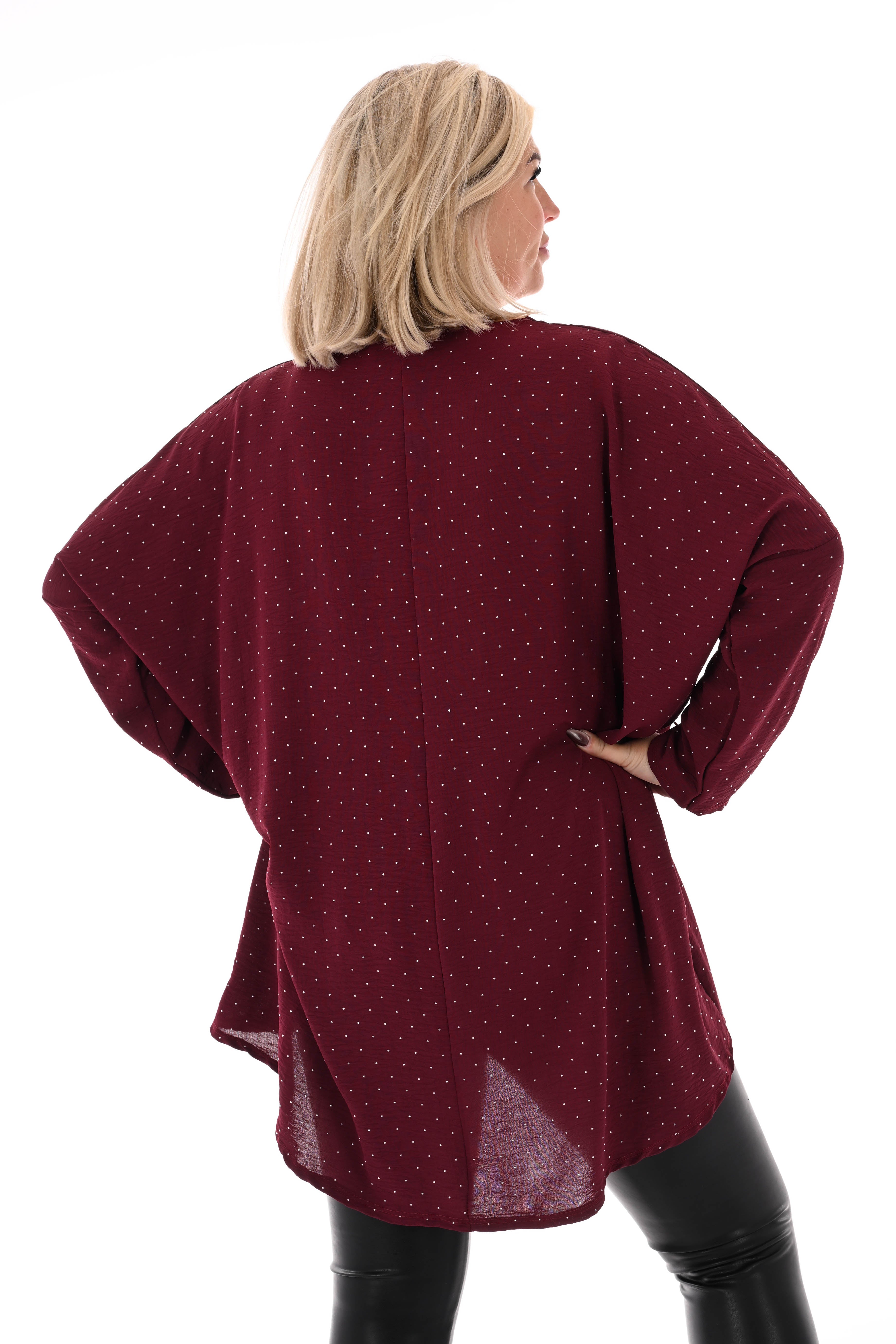 Top strass uni bordeaux