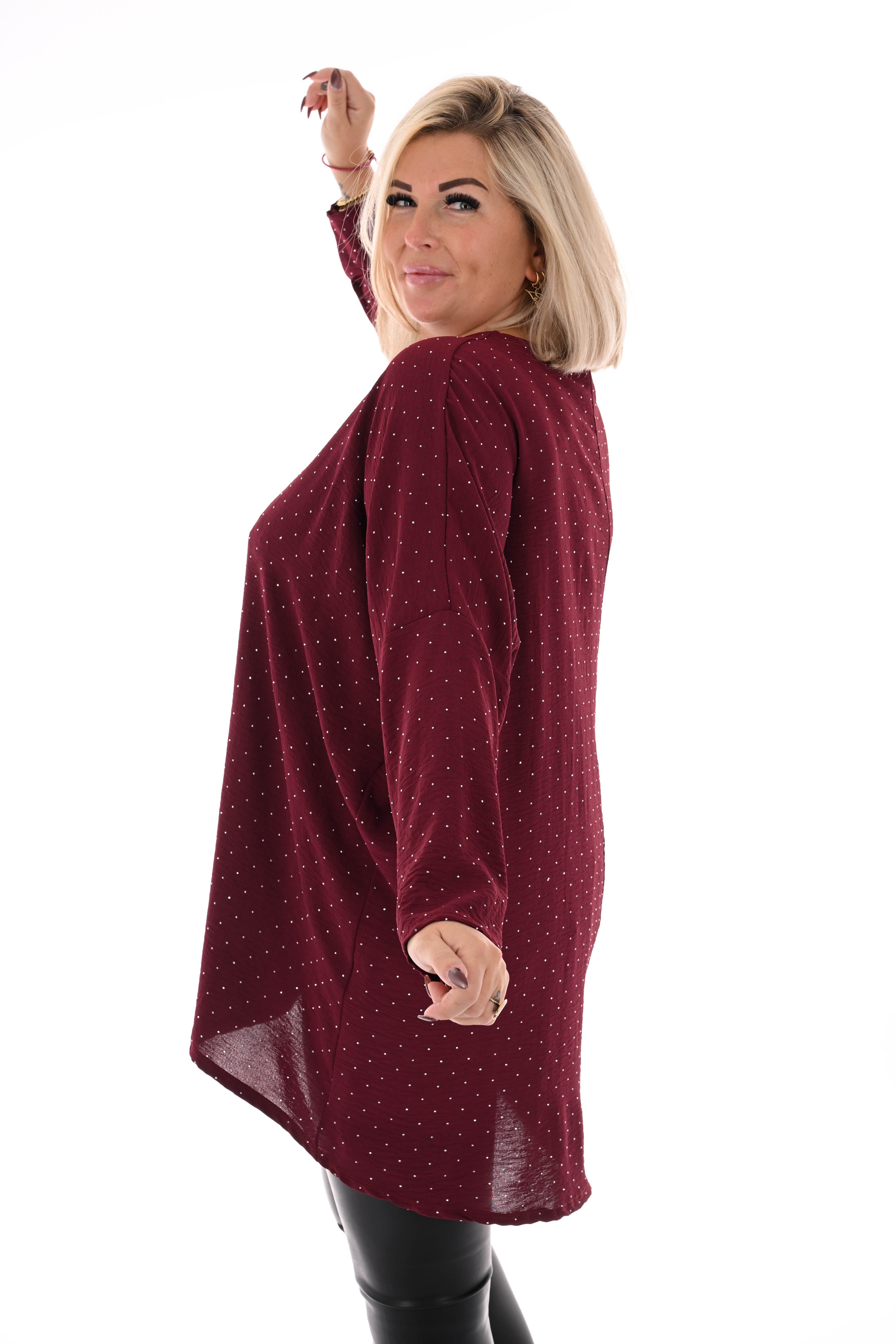 Top strass uni bordeaux