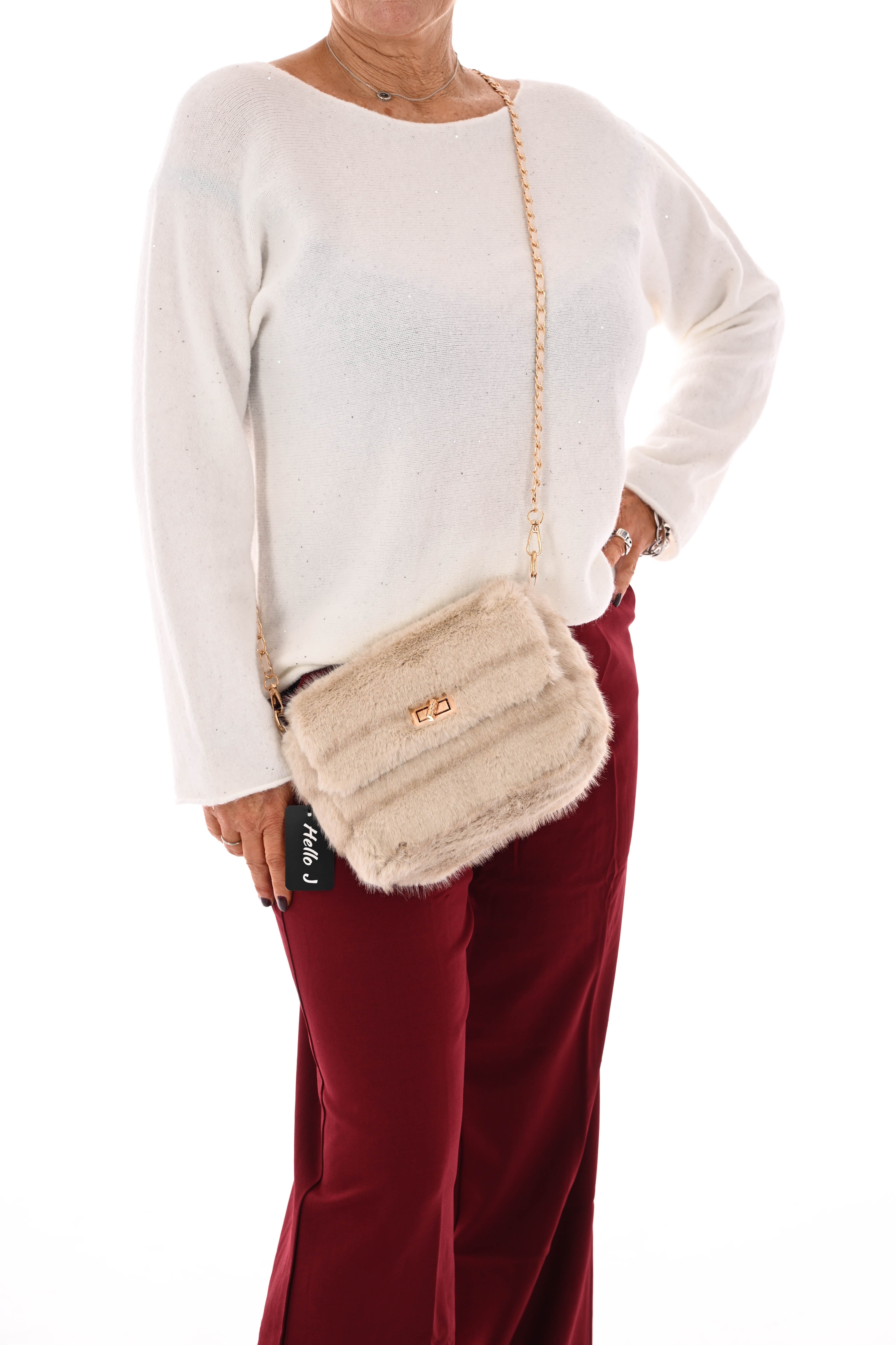Klein faux fur crossbody tas beige