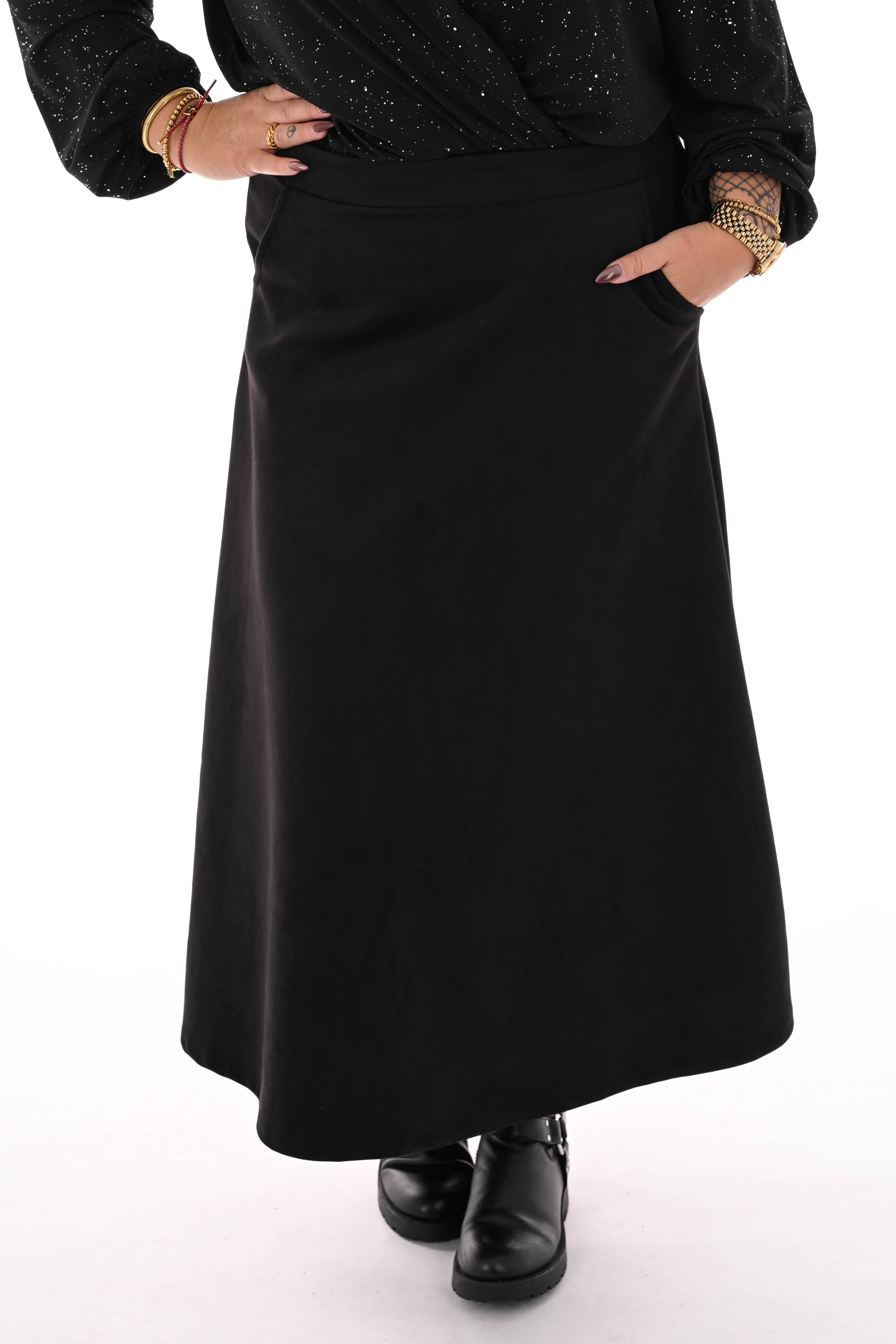Lange rok suedelook zwart