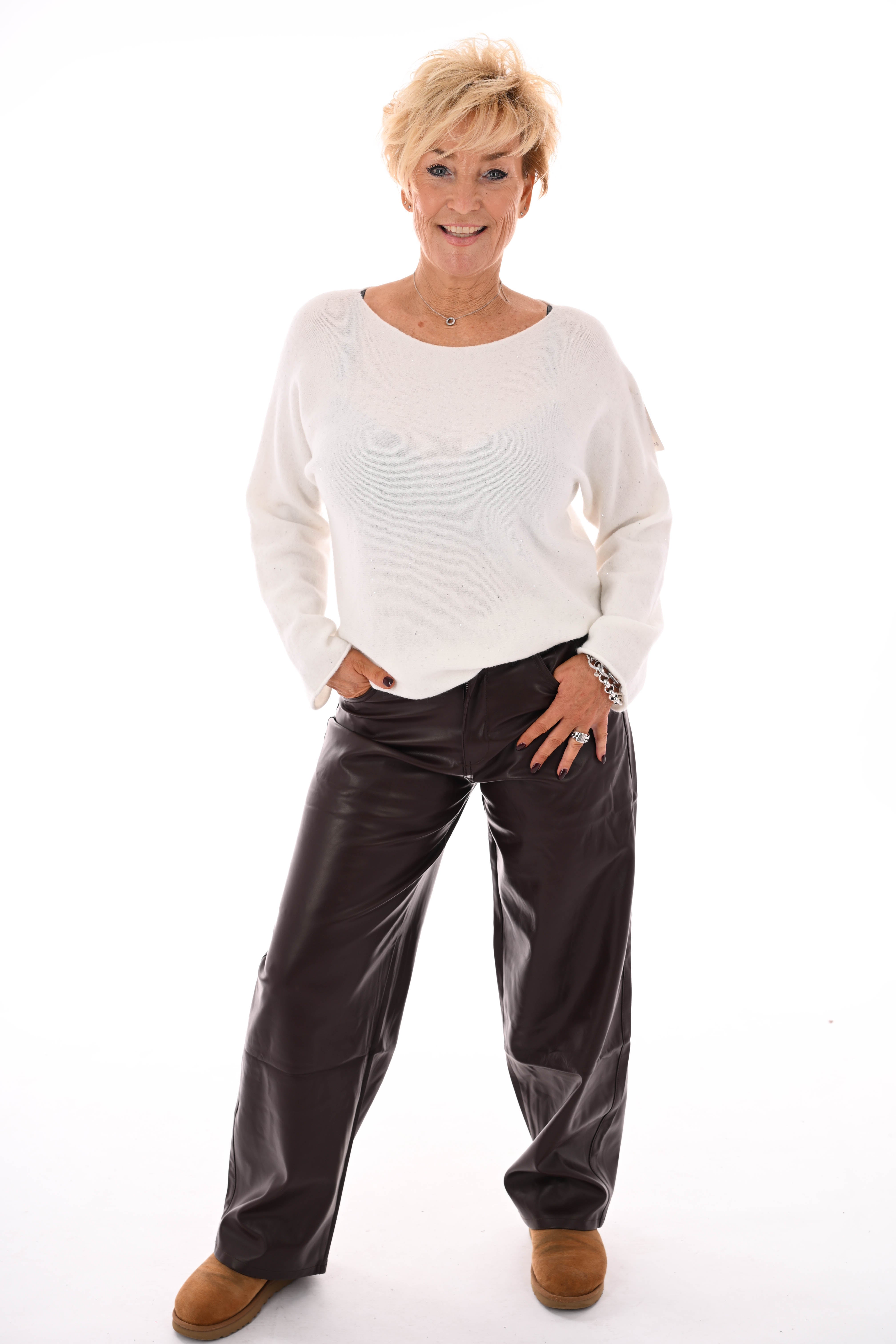 Laulia leatherlook baggy broek bruin